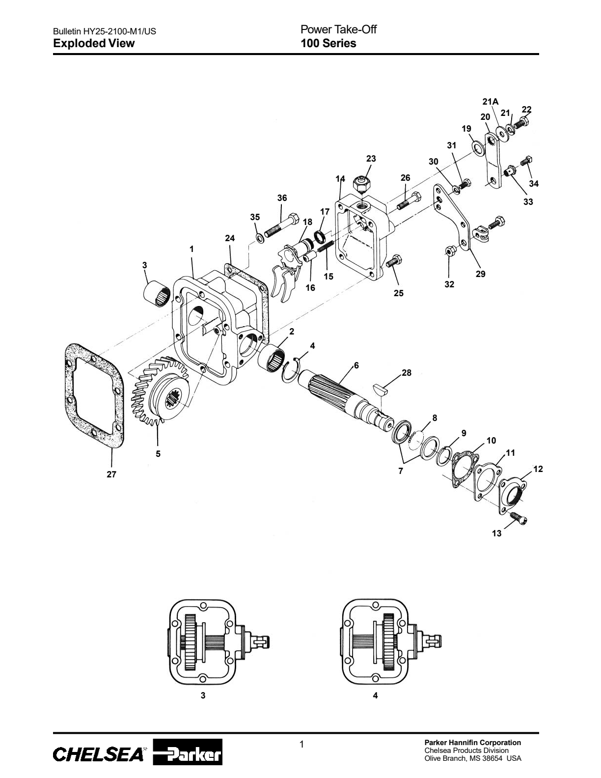 Chelsea PTO 100 Power Take-Off Bill of Materials 100 Series exploded-view diagram