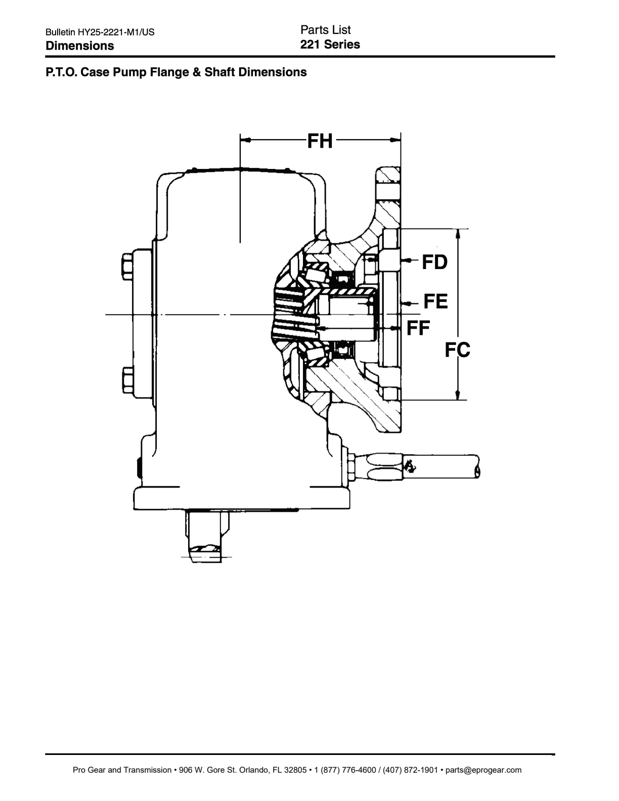 Chelsea PTO 221 Parts List Dimensions 221 Series Rfe, Gh 5 .750" .500" -13T 4 .003" 0 .406" 0.501 " 1 .969" 4 .569" 1 " 15T Spline exploded-view diagram