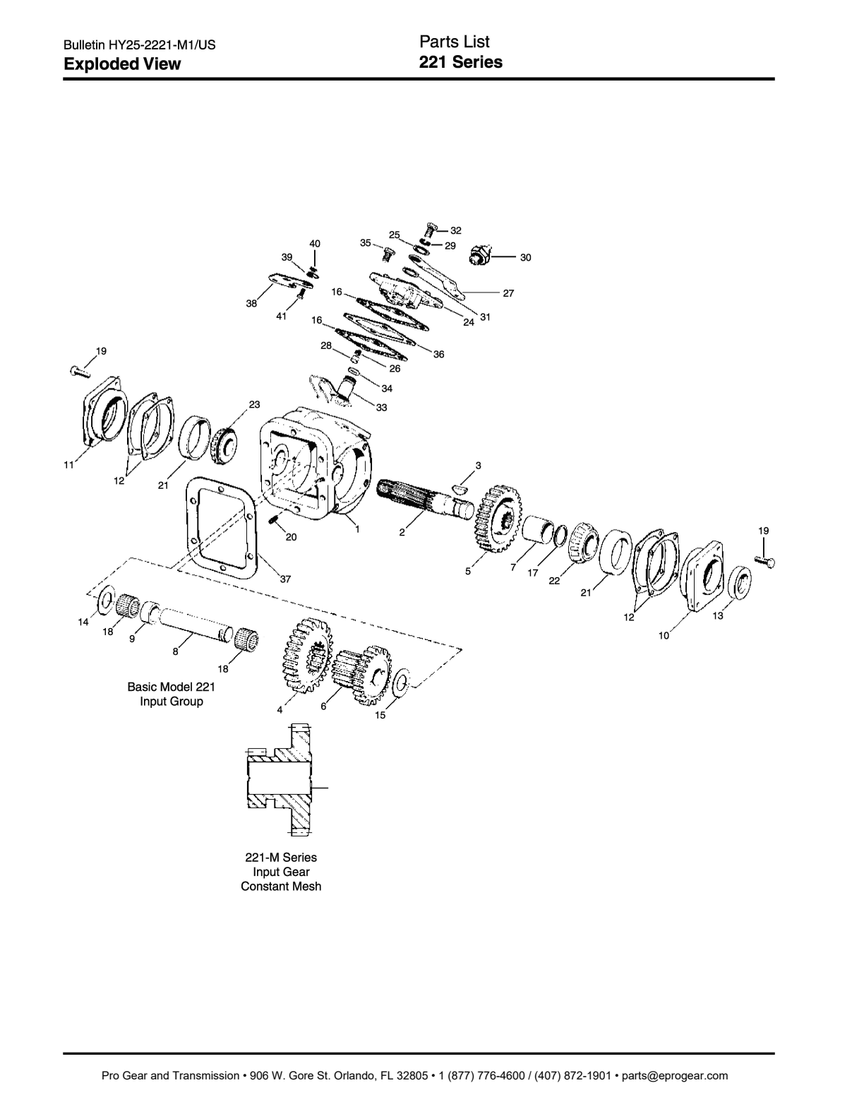 Chelsea PTO 221 Parts List Bill Of Materials 221 Series exploded-view diagram