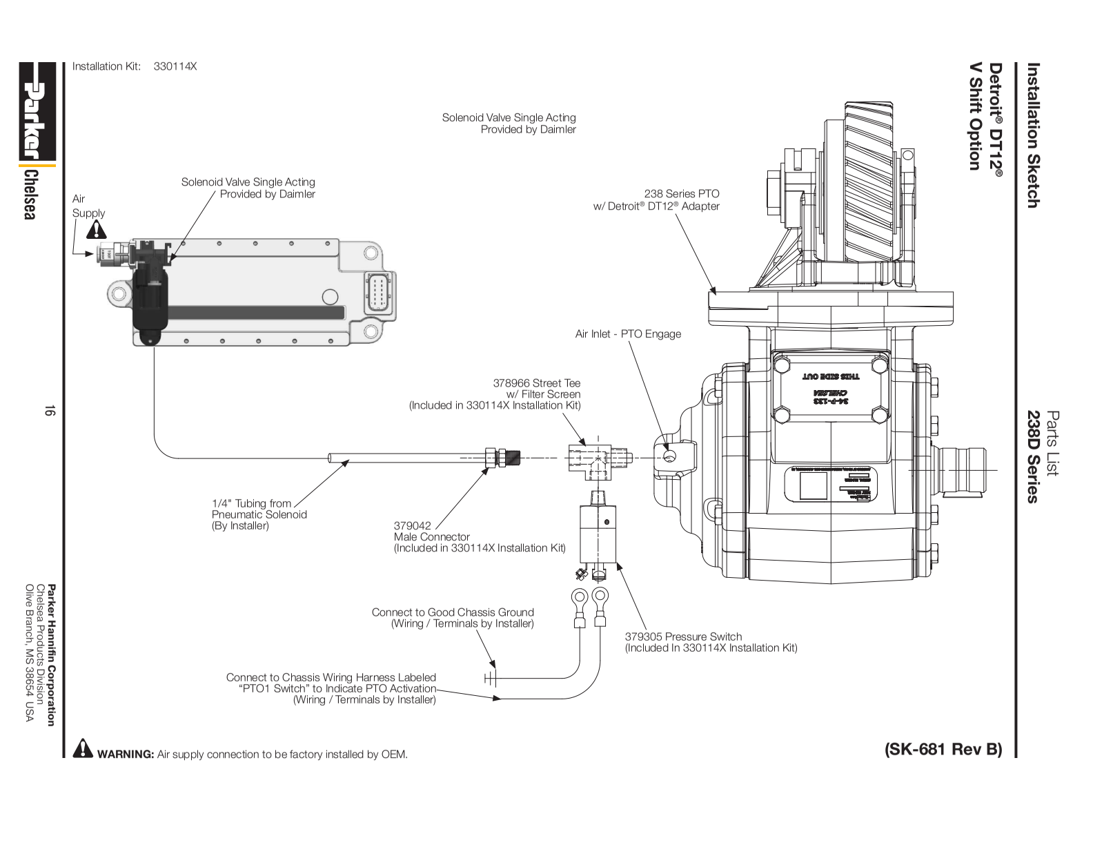 Chelsea PTO 238D Parts List Kits Bill of Materials 238D Series exploded-view diagram