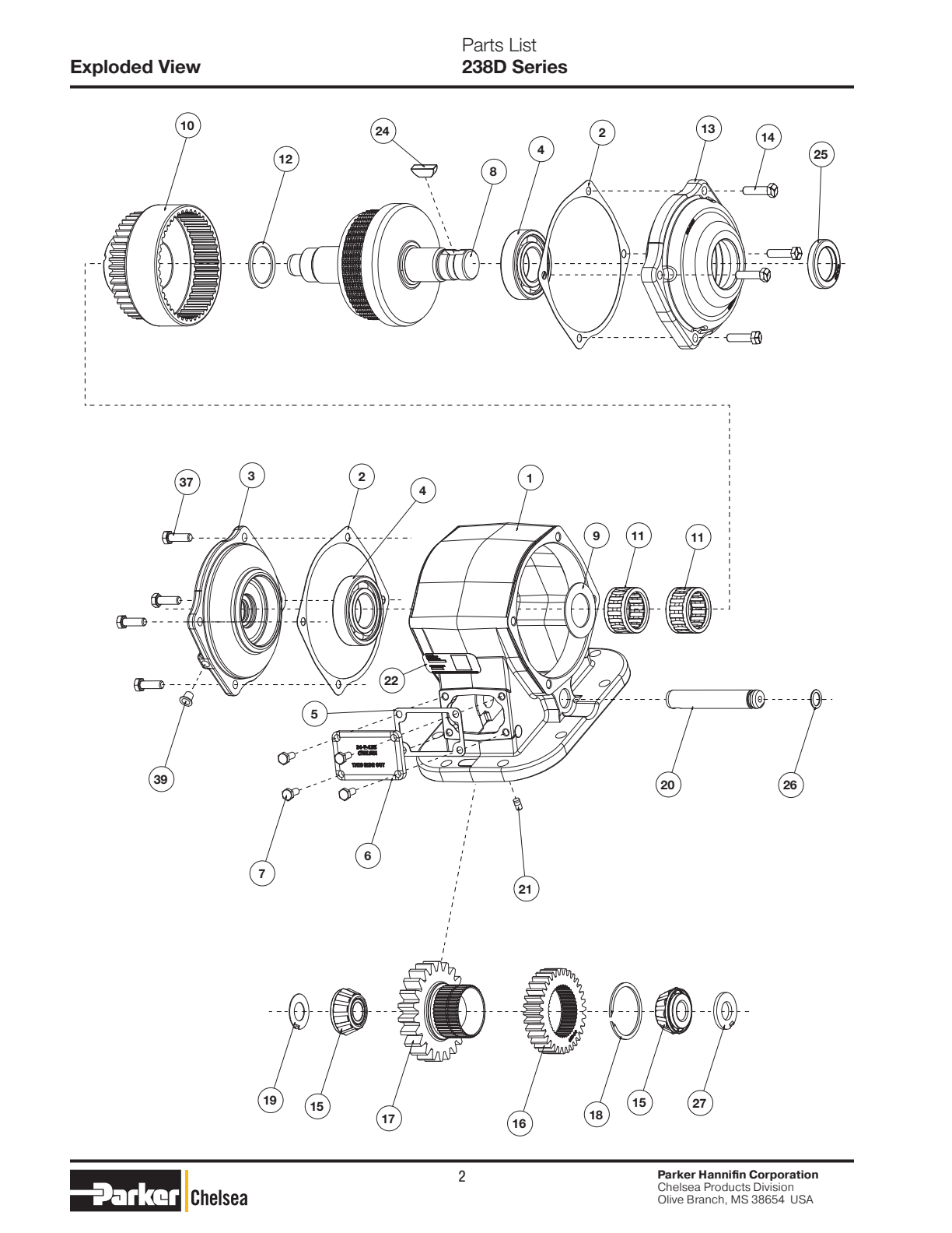Chelsea PTO 238D Parts List Bill of Materials 238D Series exploded-view diagram