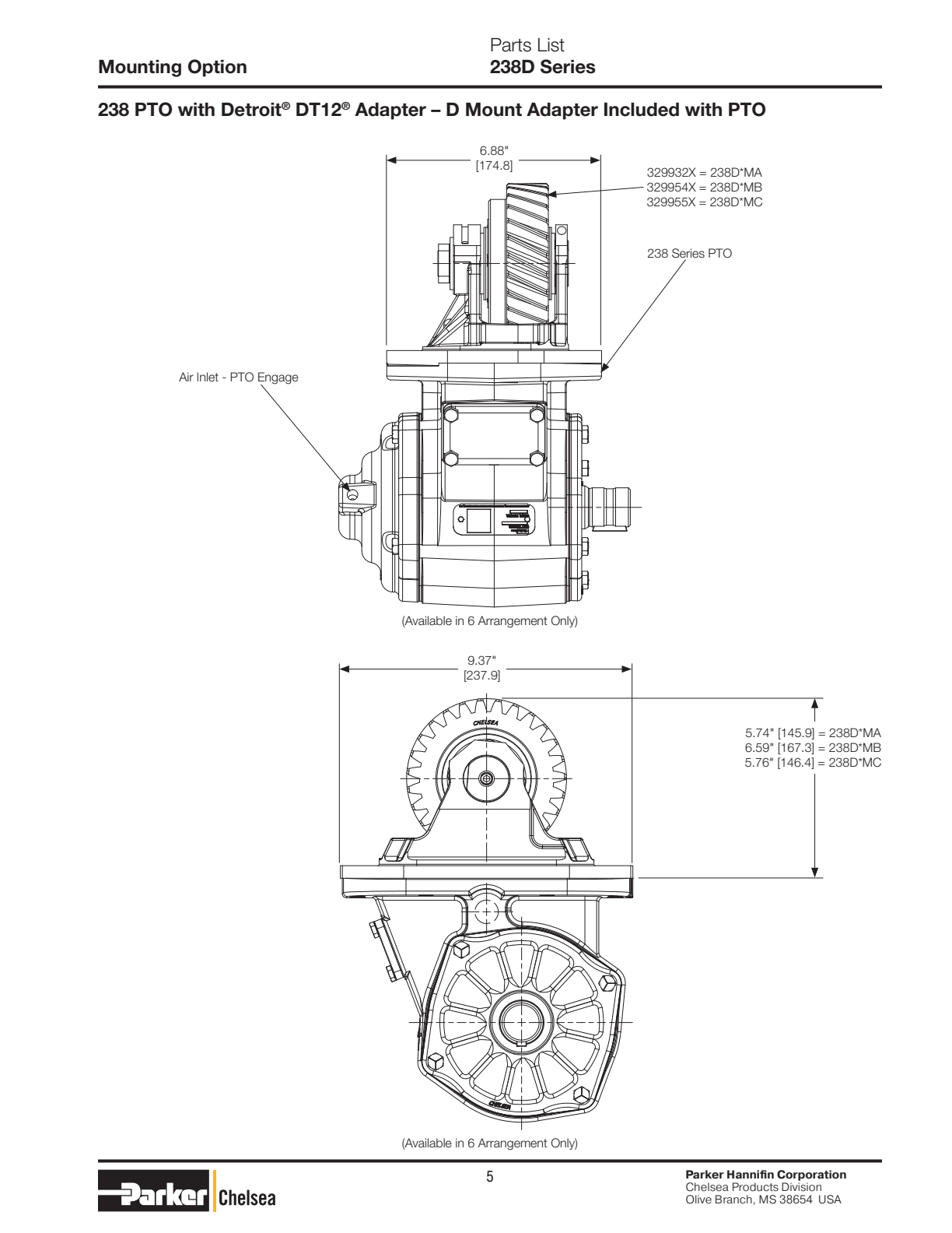 Chelsea PTO 238D Gear Ratio Options 238D Series exploded-view diagram