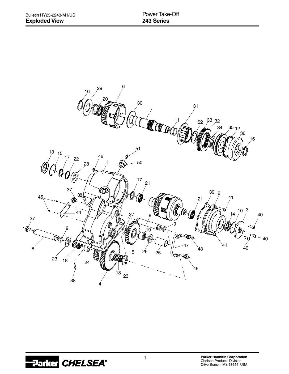 Chelsea PTO 243 Power Take-Off Bill of Materials 243 Series exploded-view diagram