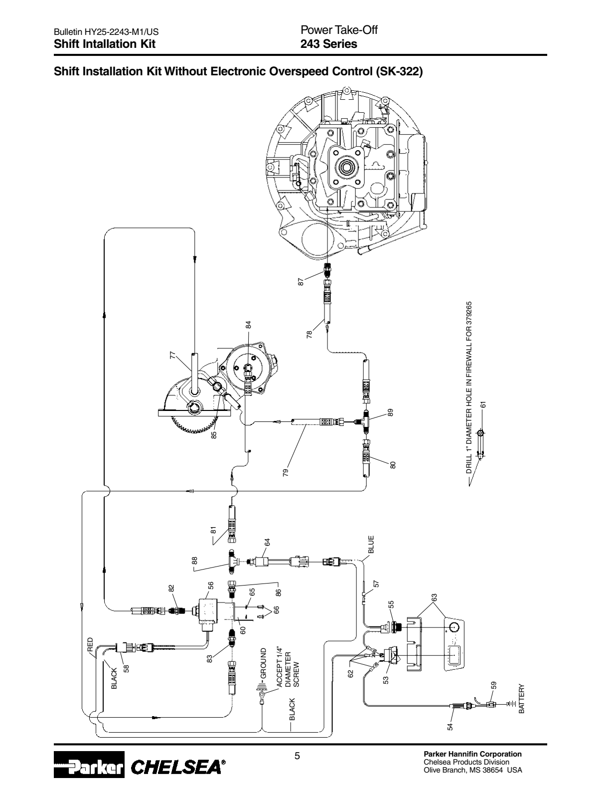 Chelsea PTO 243 Shift Installation Kit Without Electronic Overspeed Control exploded-view diagram