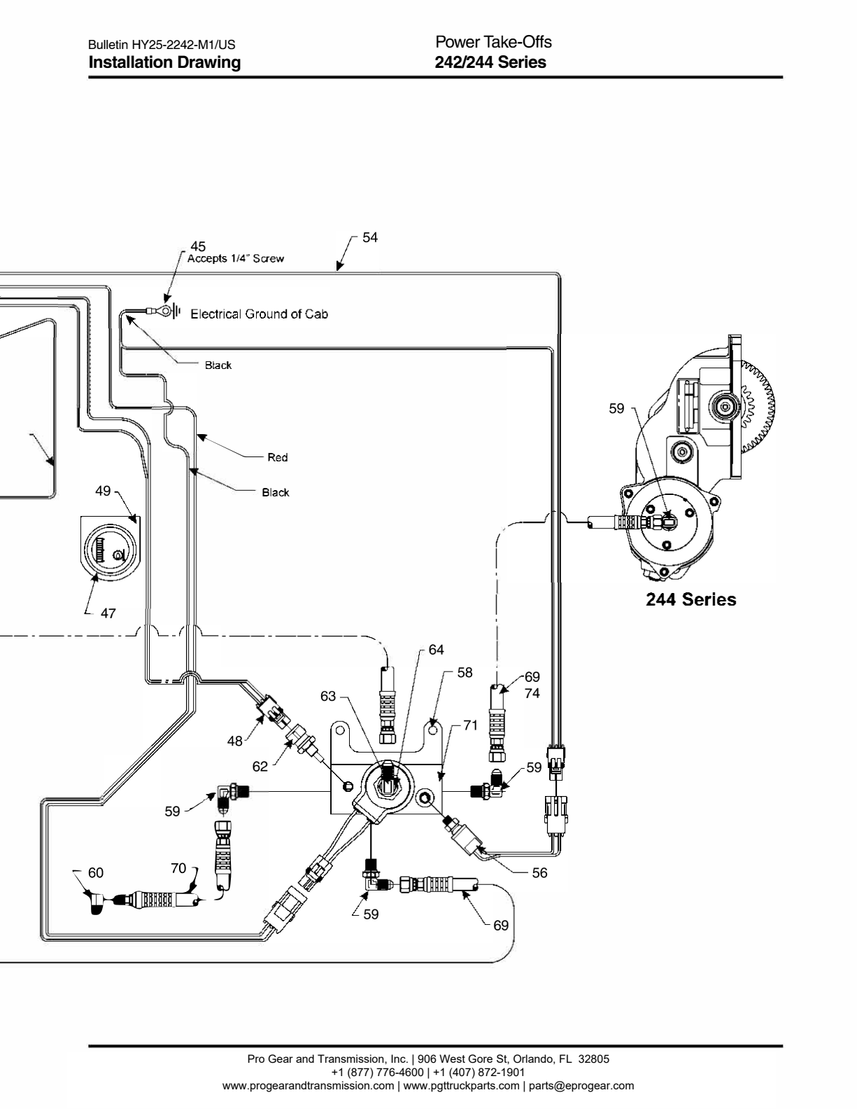 Chelsea PTO 244 Shift Installation Kit Without Electronic Overspeed Control exploded-view diagram