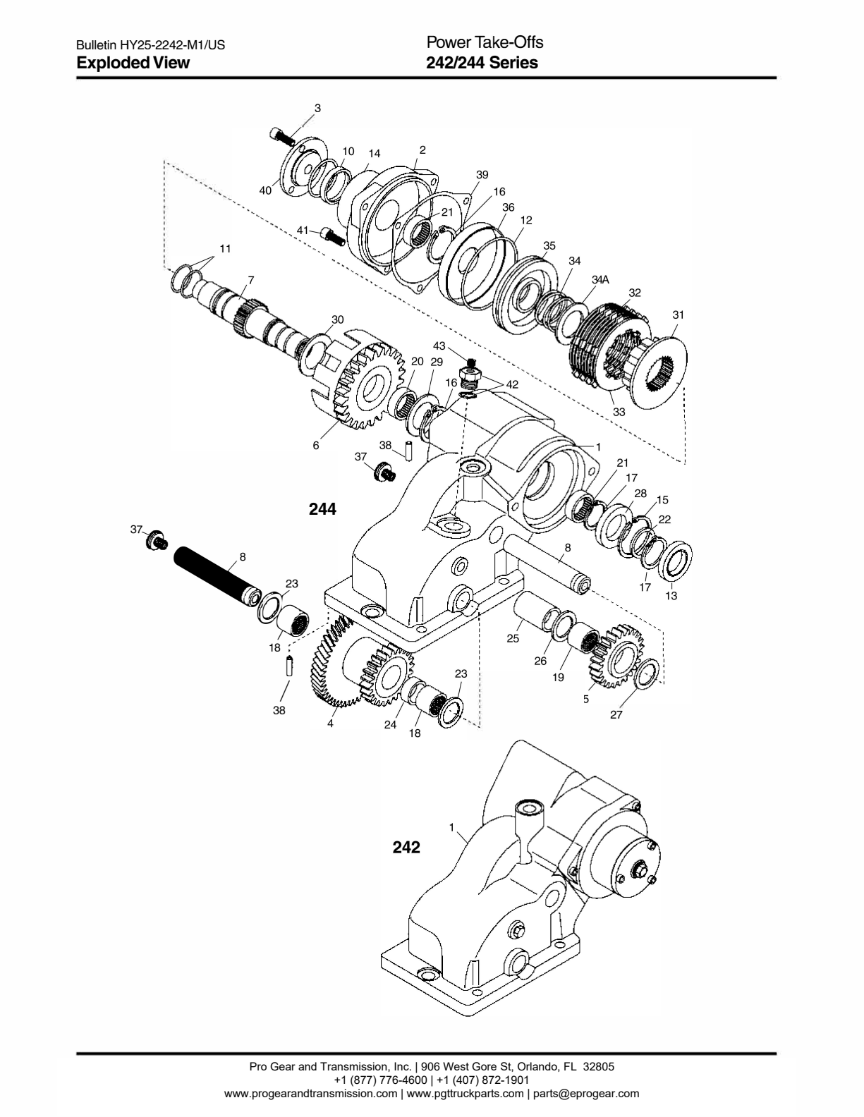 Chelsea PTO 244 Power Take-Offs Bill of Materials 242/244 Series exploded-view diagram