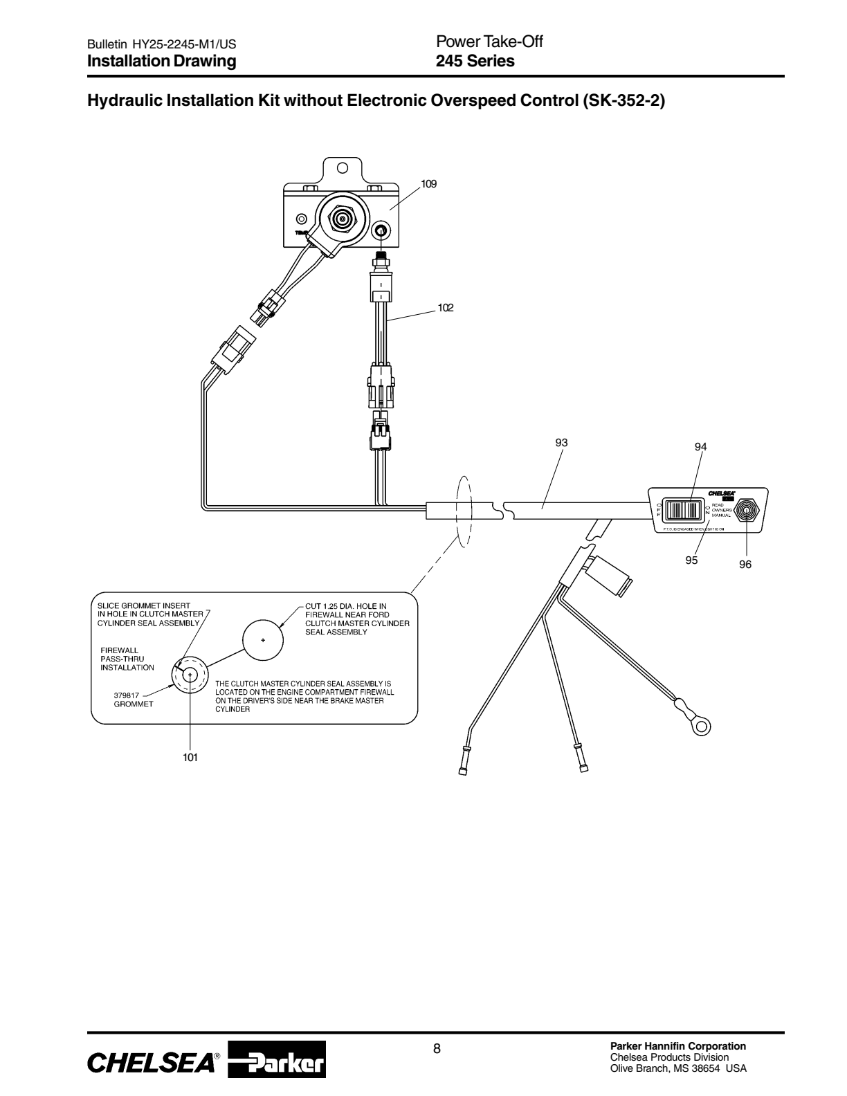 Chelsea PTO 245 PGP511 Pump Conversion Kit Bill of Materials 245 Series exploded-view diagram