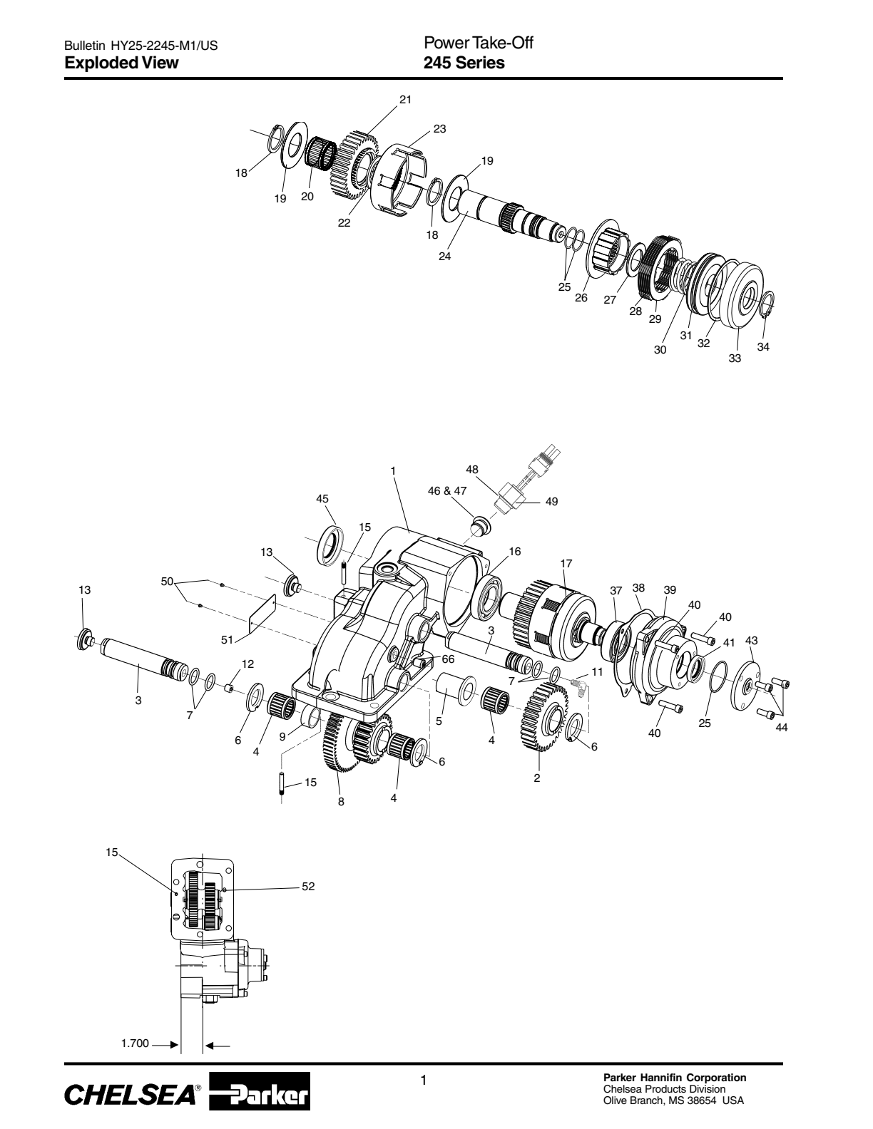 Chelsea PTO 245 Power Take-Off Bill of Materials 245 Series exploded-view diagram