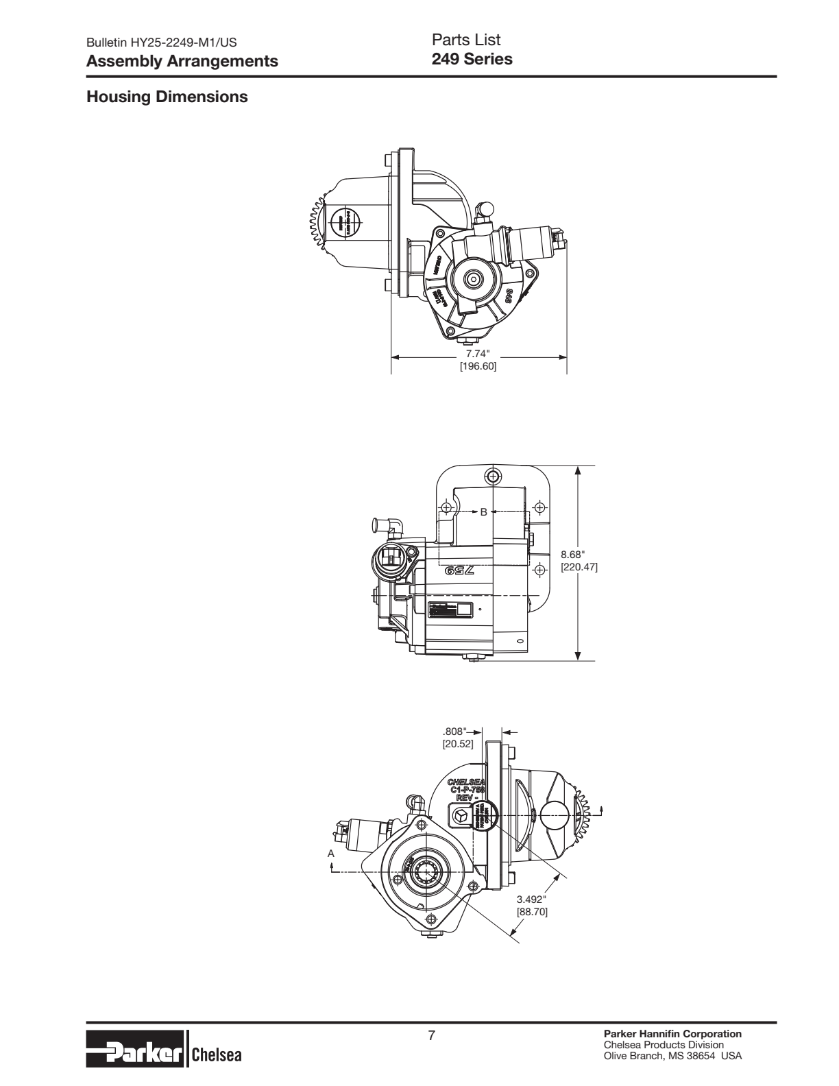 Chelsea PTO 249 Output Options 249 Series Drive Shaft & Clutch Assembly 330030-*X, v329851 *X exploded-view diagram