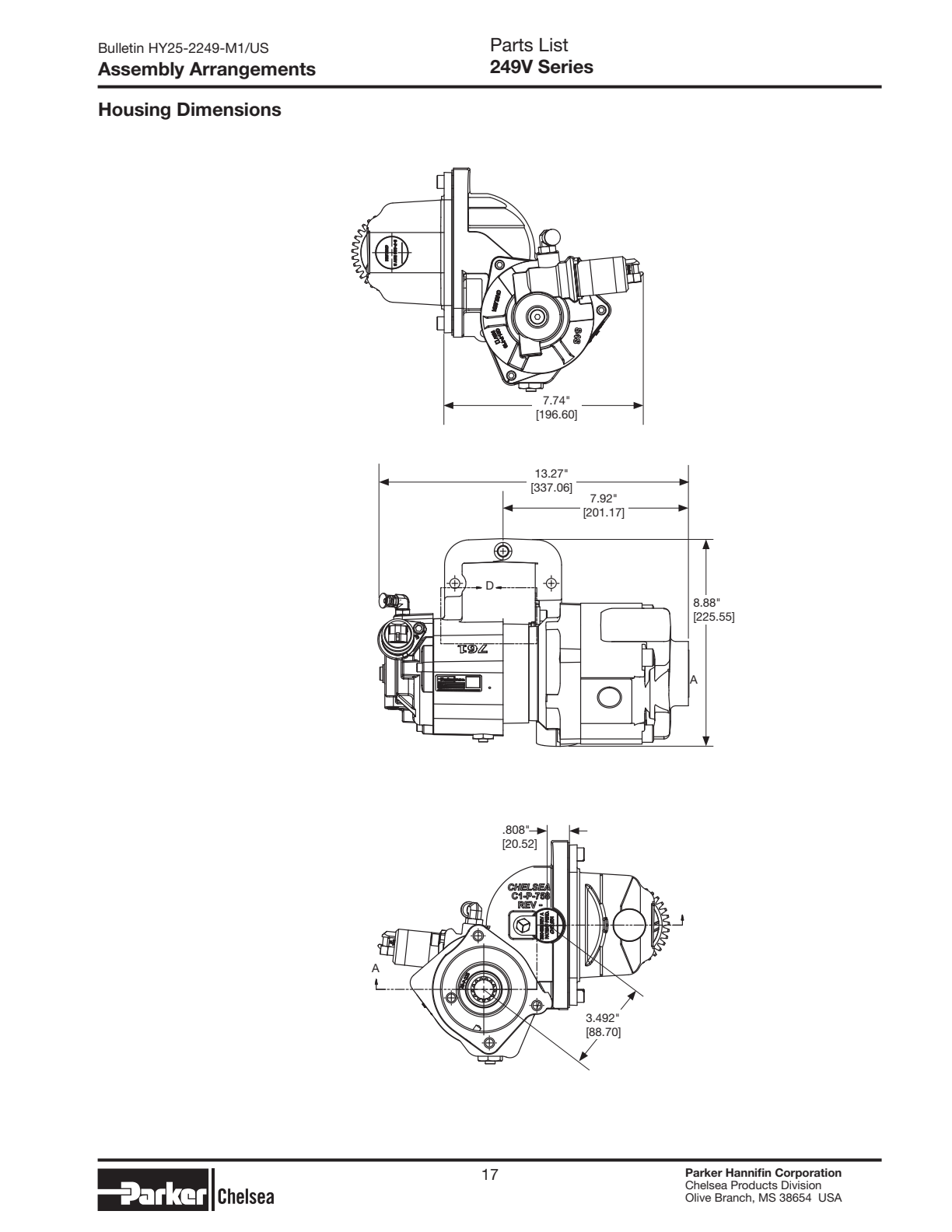 Chelsea PTO 249V Output Options 249V Series Drive Shaft & Clutch Assembly 330031X, v329852X exploded-view diagram