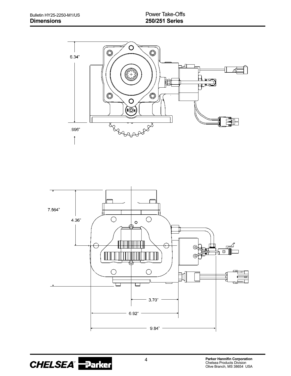 Chelsea PTO 250 250 Series Installation Sketch 12 & 24 Volt Without Speed Limiter Allison 1000, 2000/2400 Series Converter Housing Options exploded-view diagram