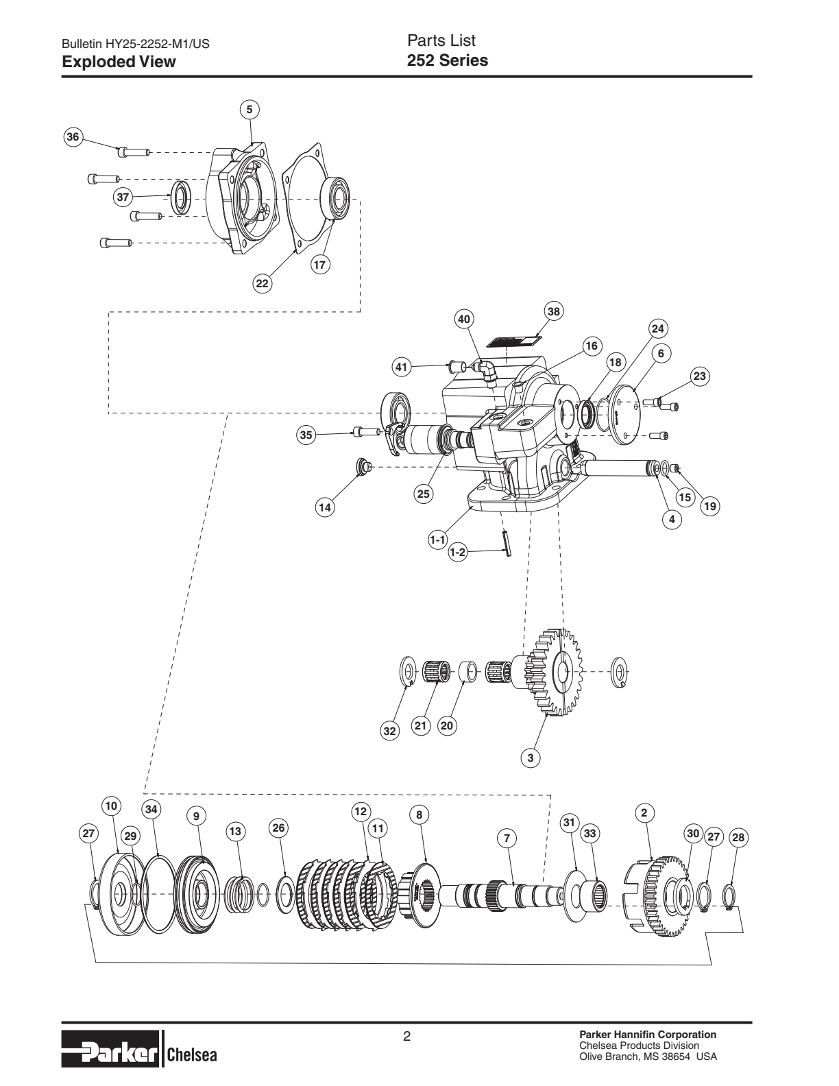 Chelsea PTO 252 Parts List Bill of Materials 252 Series exploded-view diagram