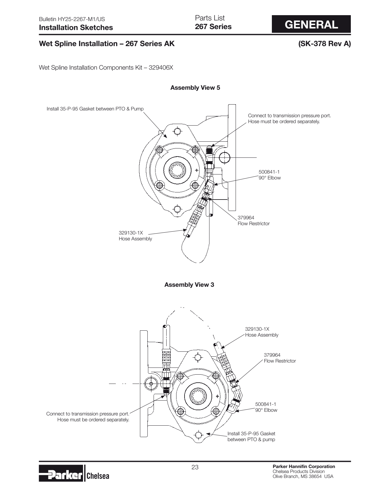 Chelsea PTO 267 Parts List Kits Bill Of Materials 267 Series exploded-view diagram