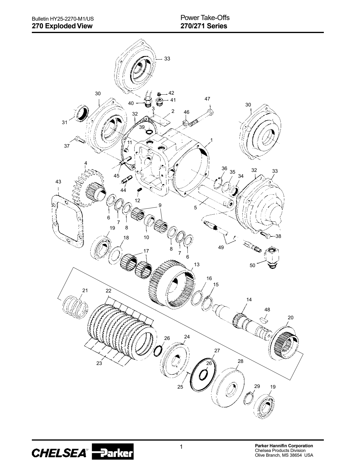 Chelsea PTO 270 Parts List 270 Series Bill of Materials exploded-view diagram
