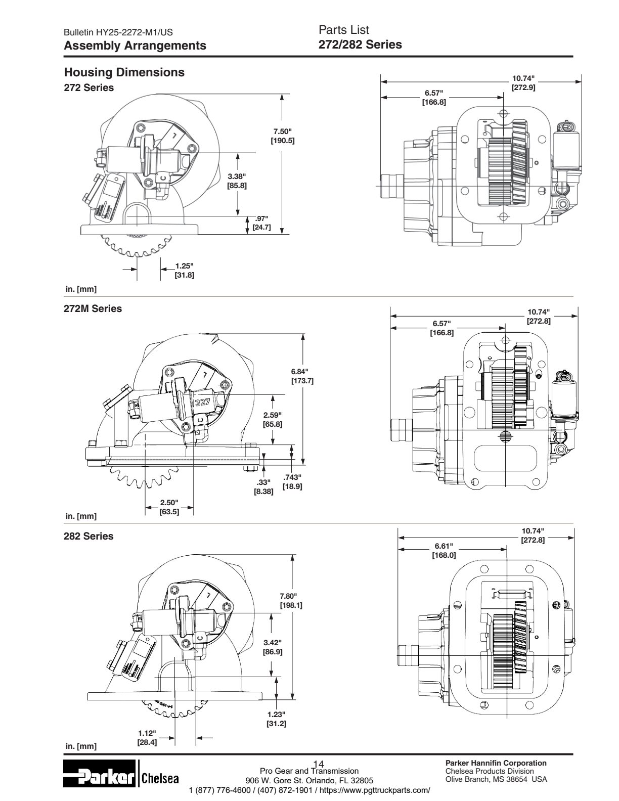 Chelsea PTO 272 Output Options 272/282 Series Pump Flange & Shaft Dimensions exploded-view diagram
