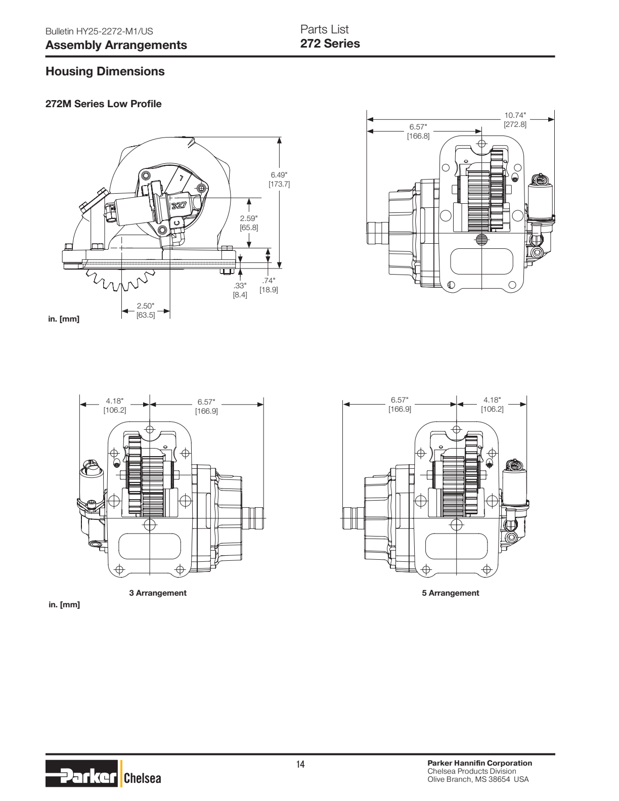 Chelsea PTO 272 Assembly Arrangements 272/282 Series Housing Dimensions exploded-view diagram