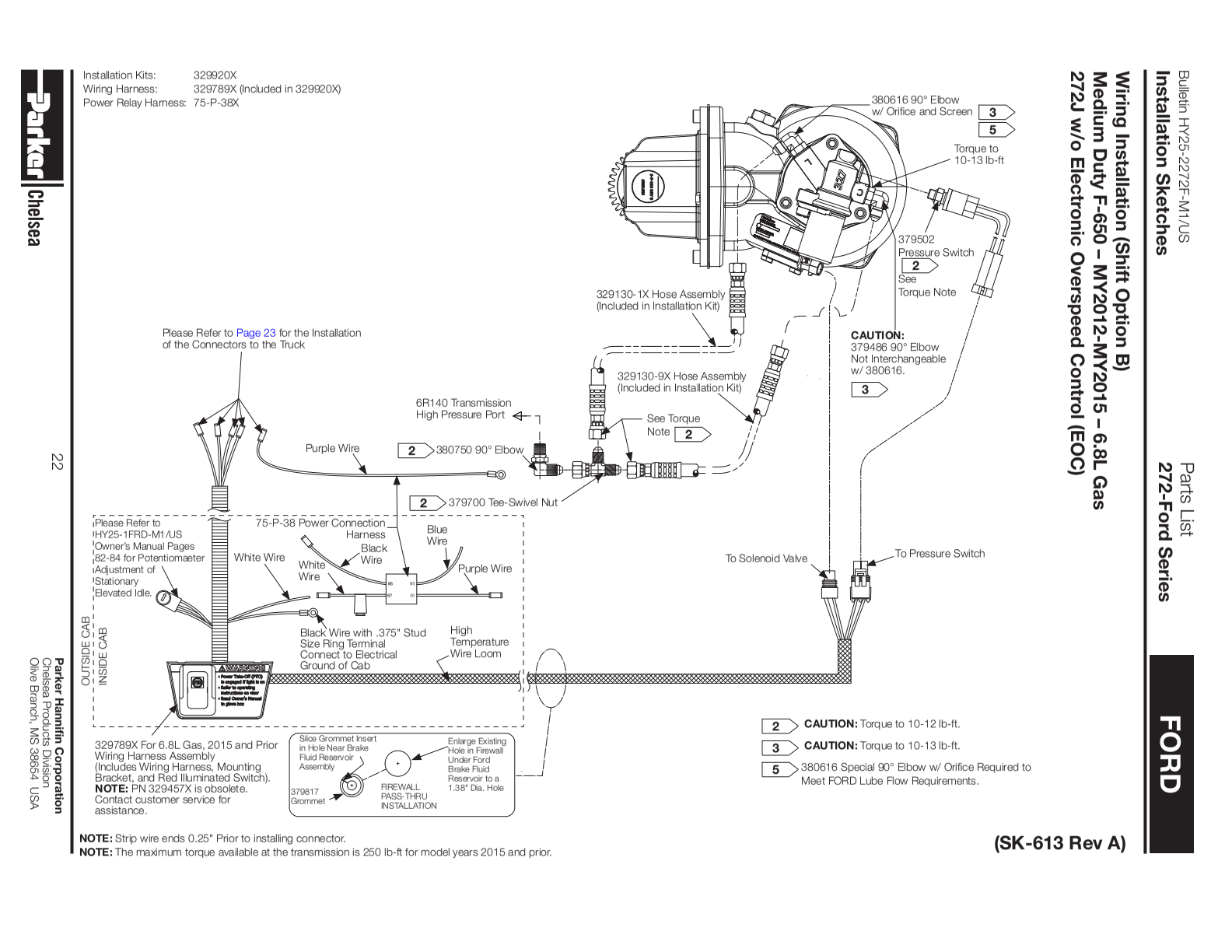 Chelsea PTO 272F Parts List Kits Bill of Materials 272-FORD Series exploded-view diagram