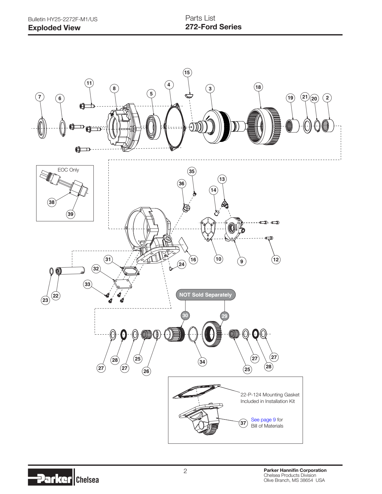 Chelsea PTO 272F Parts List Bill of Materials 272-Ford Series exploded-view diagram