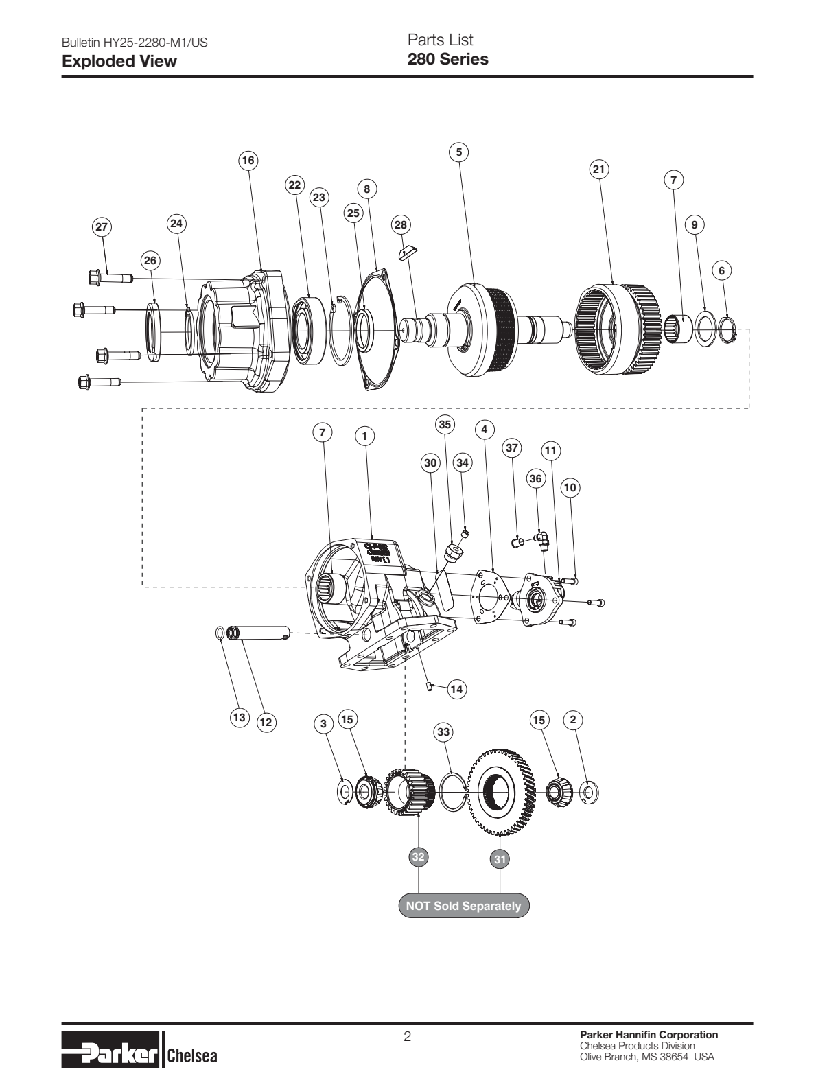 Chelsea PTO CHELSEA-PTO-280 Parts List Bill Of Materials 280 Series exploded-view diagram