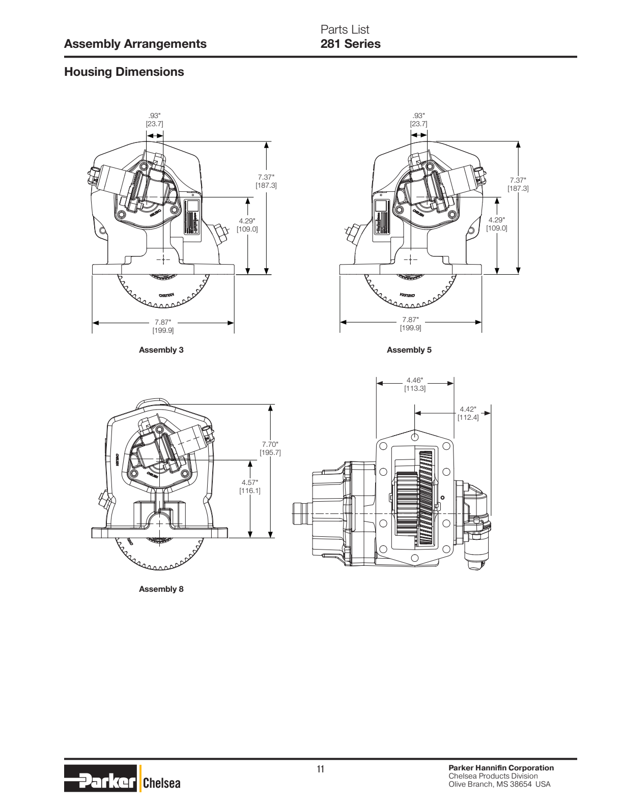 Chelsea PTO CHELSEA-PTO-281 Output Options 281 Series Direct Mount Pump Flange & Shaft Dimensions Companion Flange Mount & Shaft Dimensions exploded-view diagram