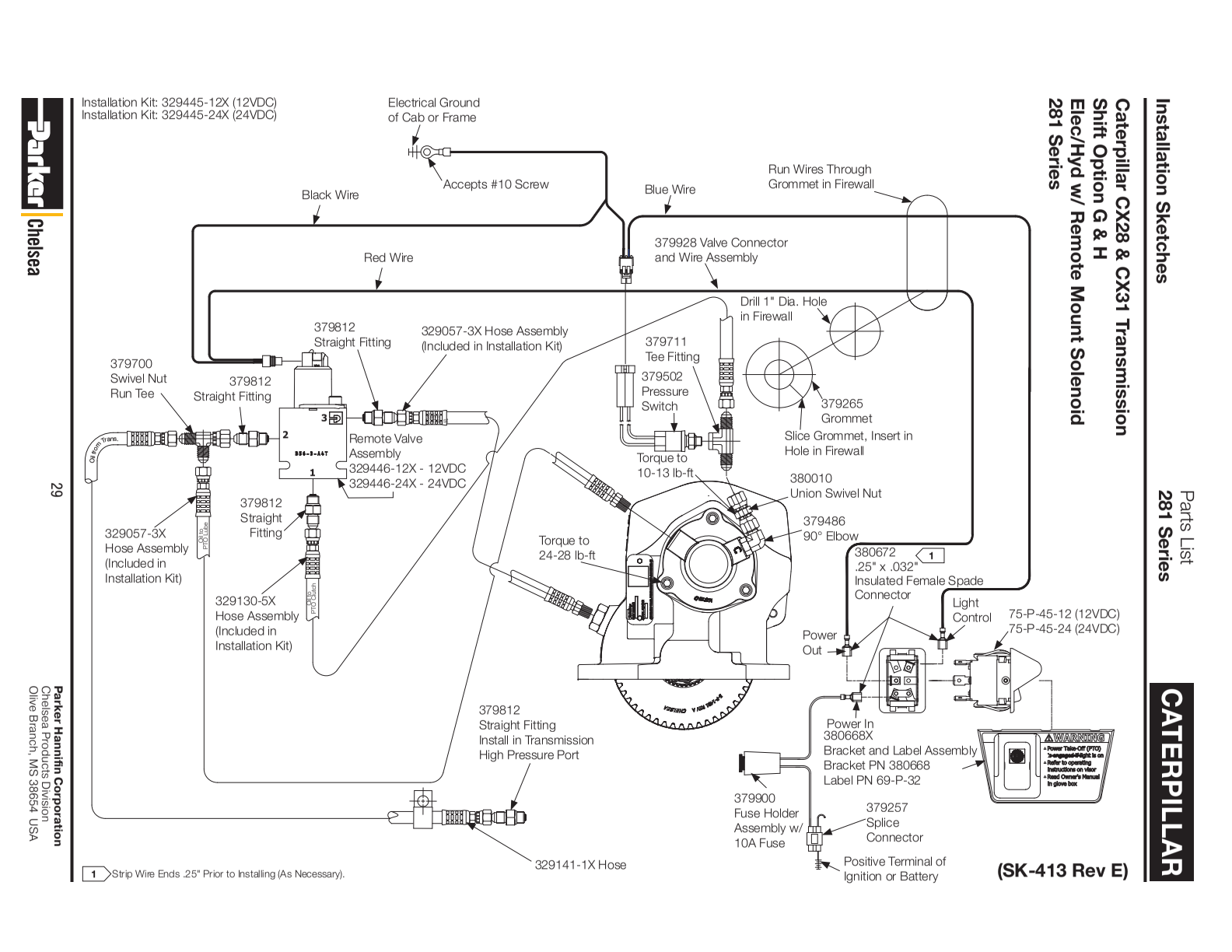 Chelsea PTO CHELSEA-PTO-281 Parts List Bill Of Materials 288 Series exploded-view diagram