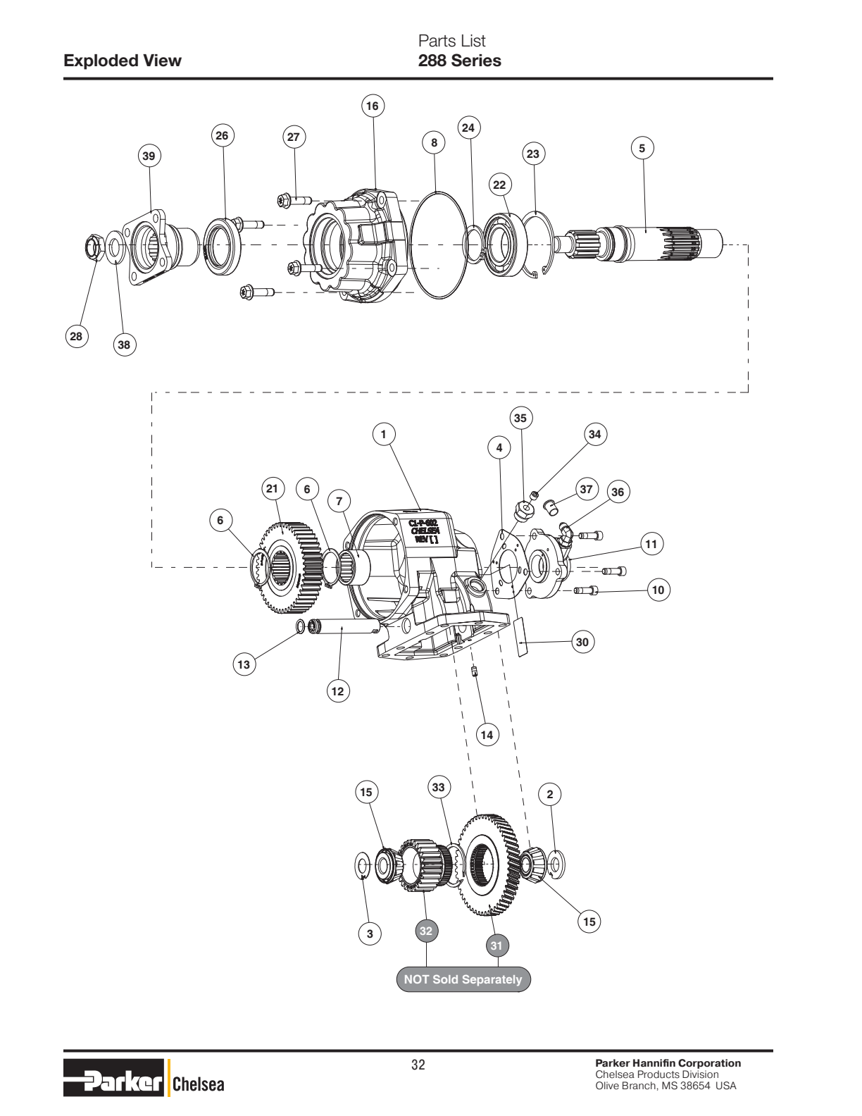 Chelsea PTO CHELSEA-PTO-281 Parts List Bill Of Materials 288 Series exploded-view diagram