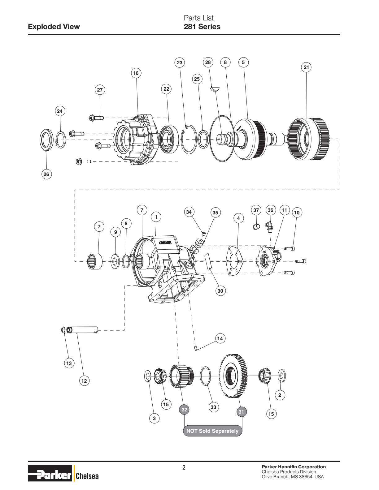Chelsea PTO CHELSEA-PTO-281 Parts List Bill Of Materials 281 Series exploded-view diagram