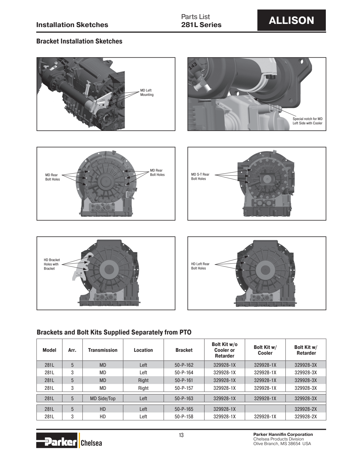 Chelsea PTO 281L Allison exploded-view diagram