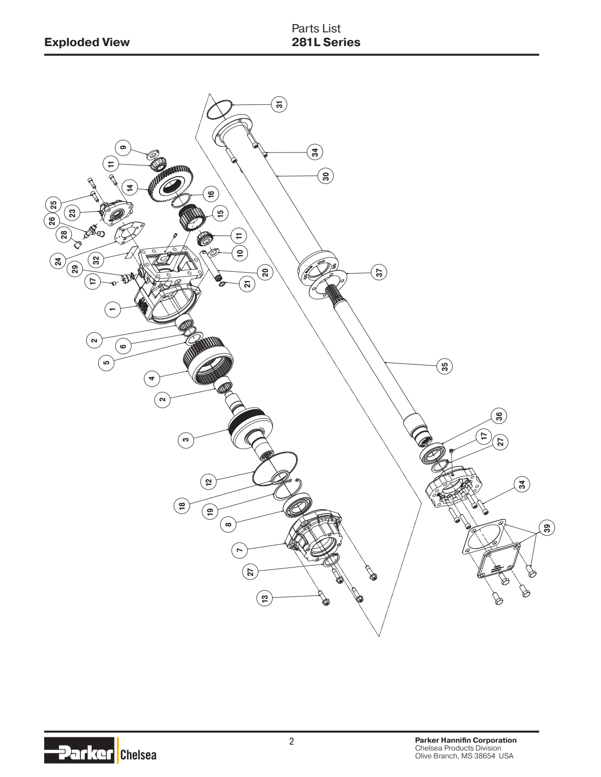 Chelsea PTO 281L Parts List Bill of Materials 281L Series exploded-view diagram
