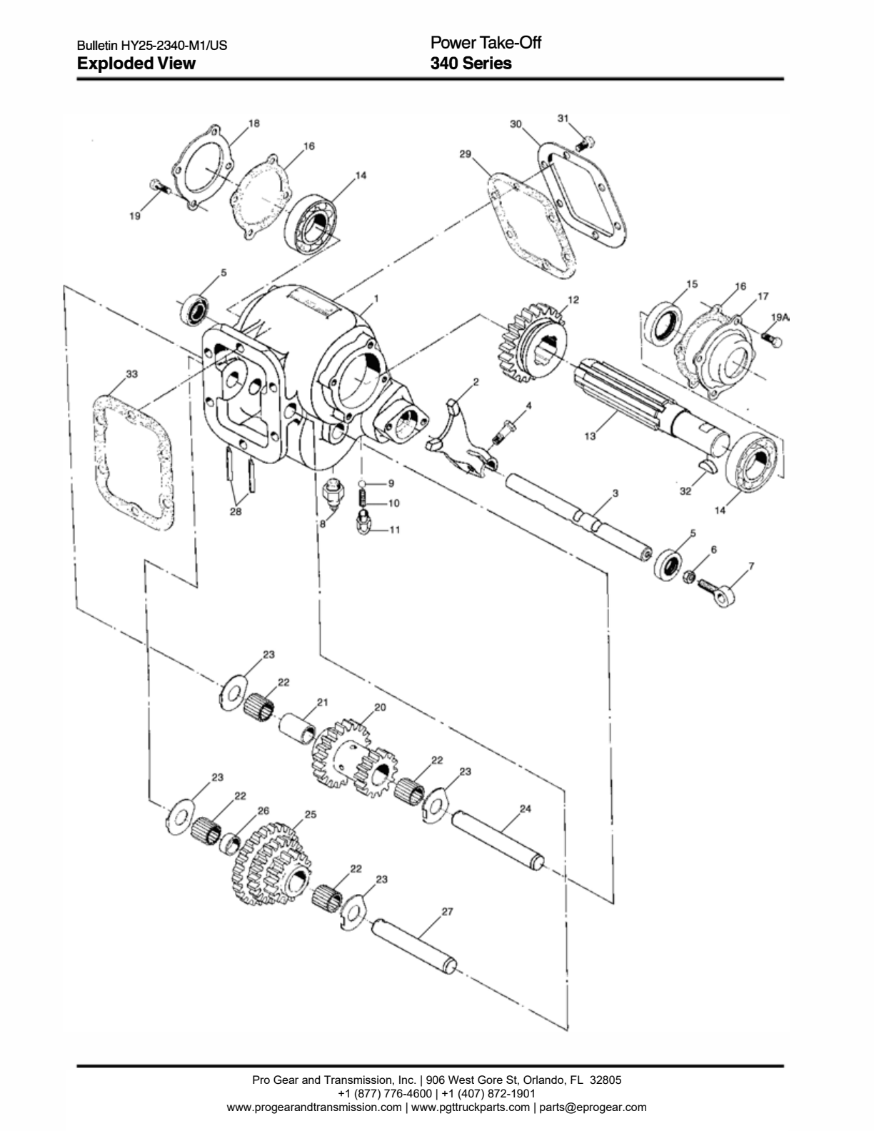 Chelsea PTO 340 Power Take-Off Bill of Materials 340 Series exploded-view diagram