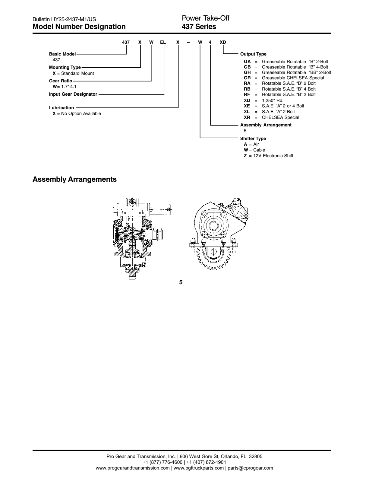 Chelsea PTO 437 Model Number Designation exploded-view diagram