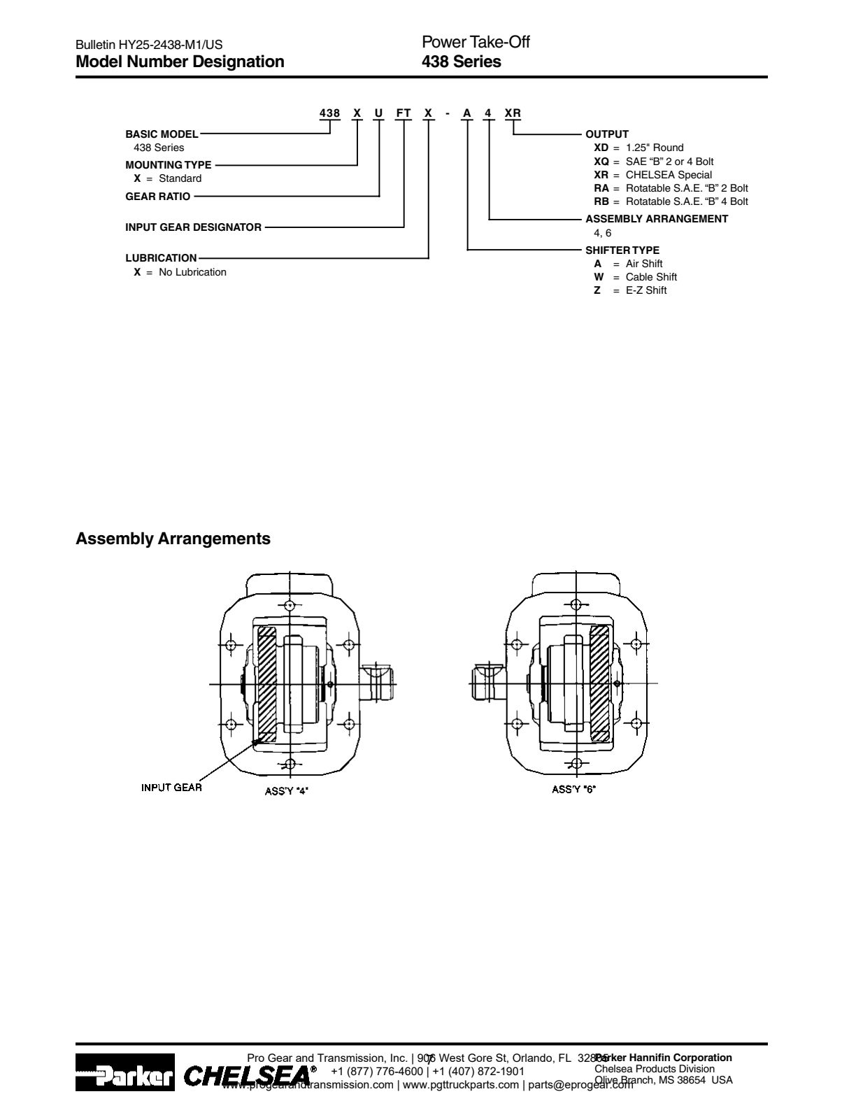 Chelsea PTO 438 Model Number Designation exploded-view diagram
