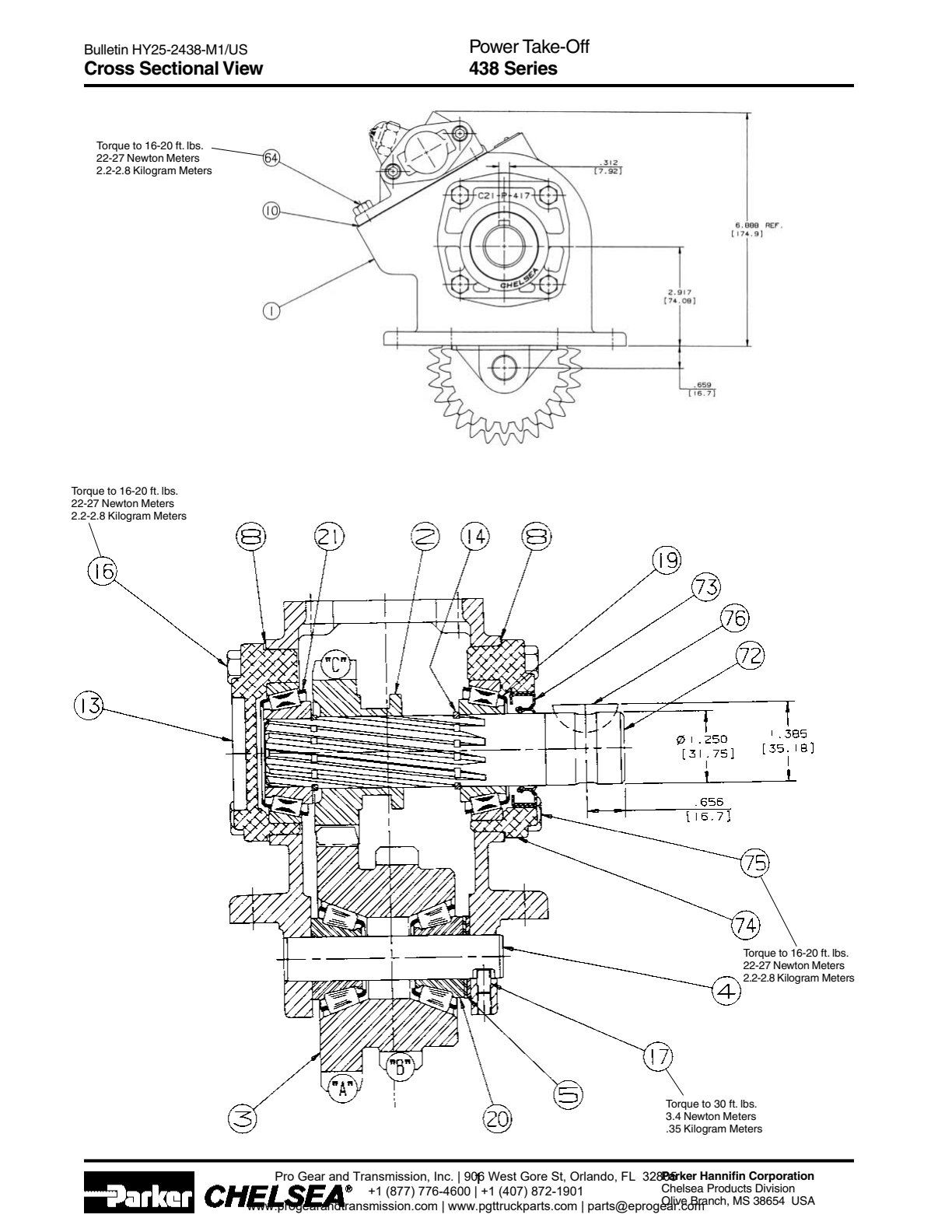 Chelsea PTO 438 Power Take-Off Bill of Materials 438 Series exploded-view diagram