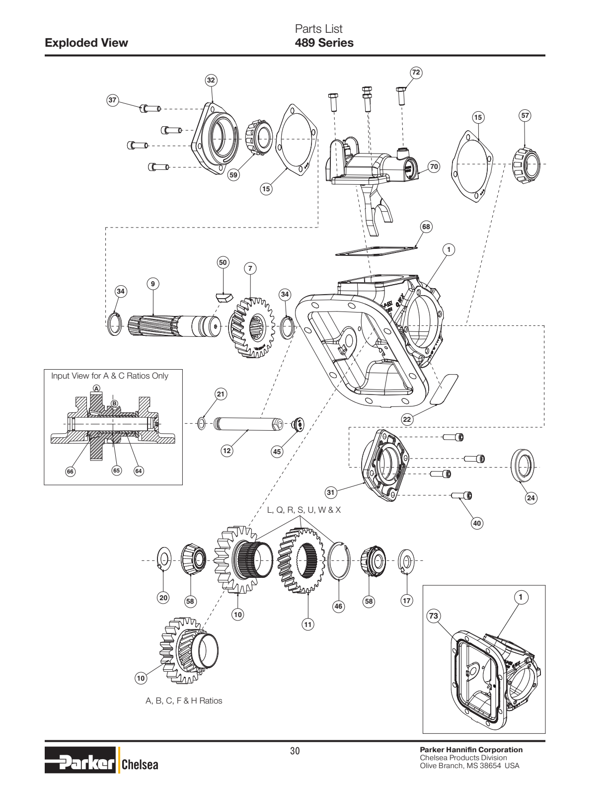 Chelsea PTO 489 Bill of Materials 442, 447 & 489 Series exploded-view diagram