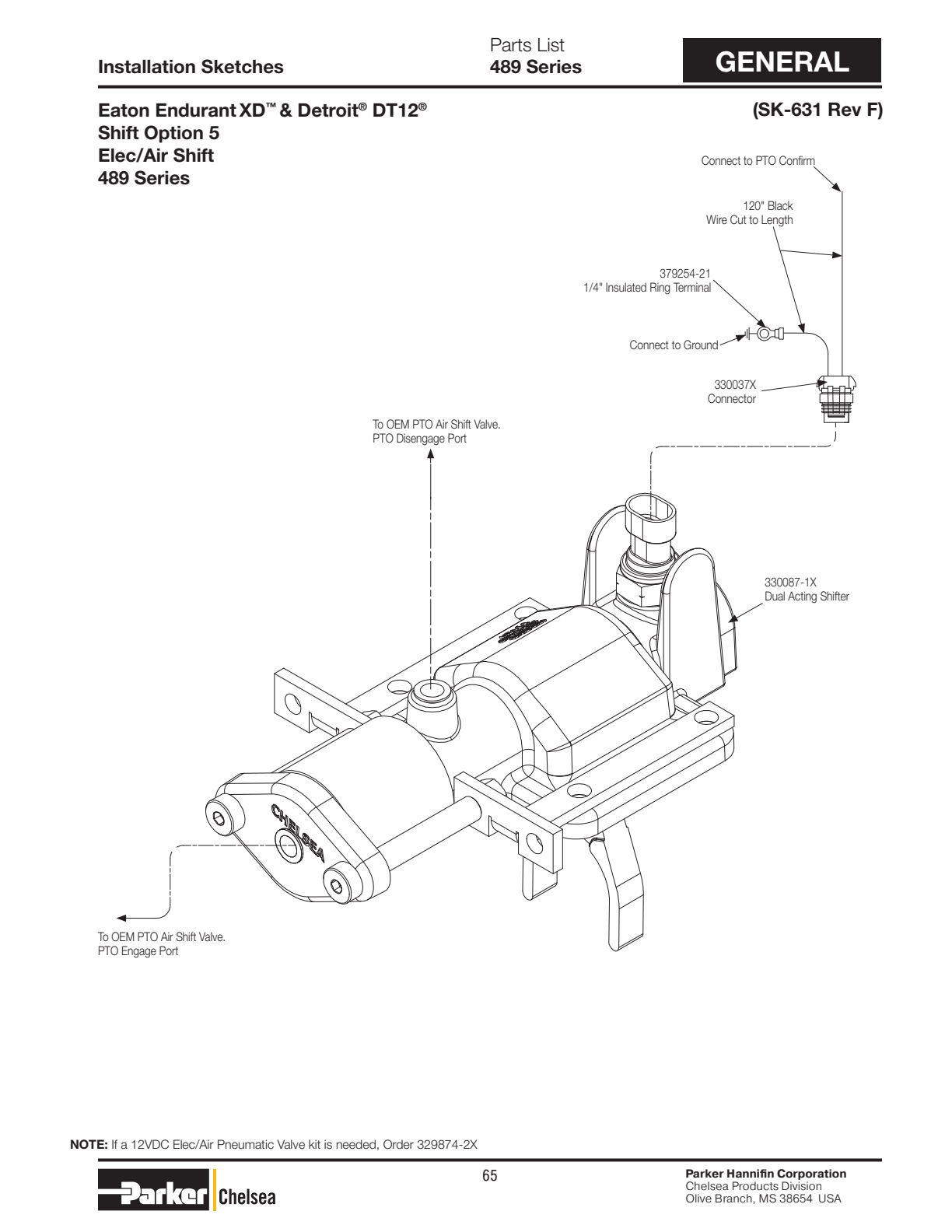 Chelsea PTO 489 Shifter Kits 442, 447 & 489 Series for P.t.o.’s Ordered Without the Shifter (shifter Type “H ”), the Kits Shown Below Will Provide All the Components Required to Complete the Assembly exploded-view diagram