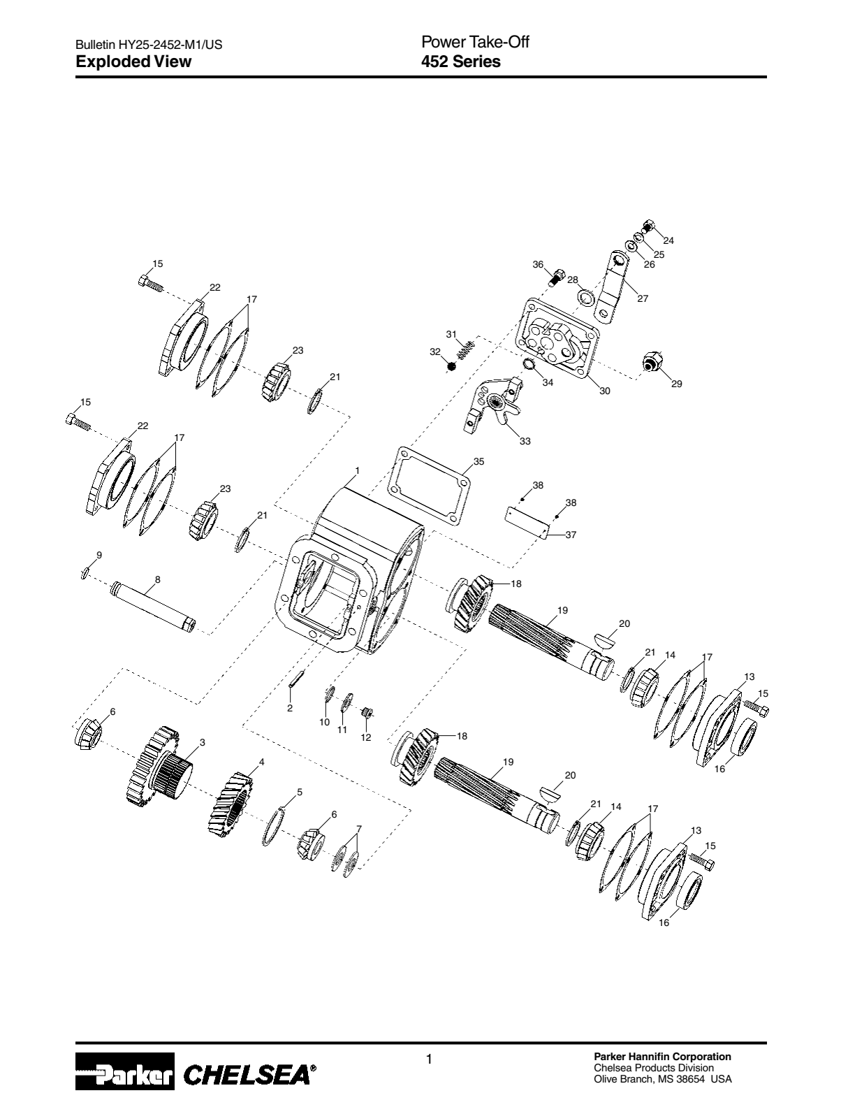 Chelsea PTO 452 Power Take-Off Bill of Materials 452 Series exploded-view diagram