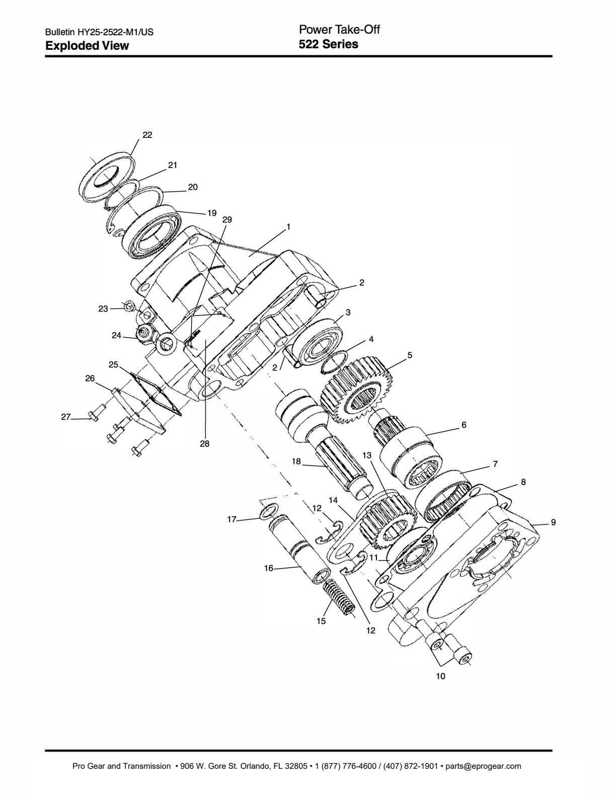 Chelsea PTO 522 Power Take-Off Bill of Materials 522 Series exploded-view diagram