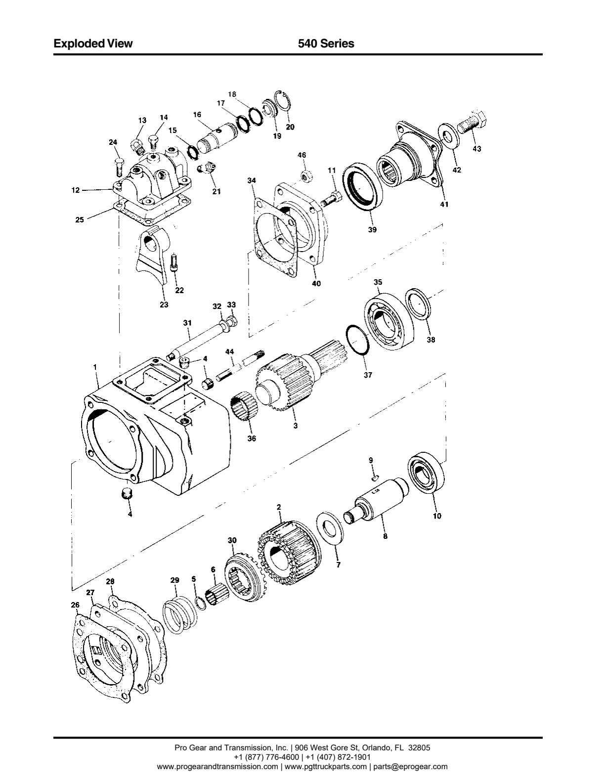 Chelsea PTO 540 Bill of Materials 540 Series exploded-view diagram