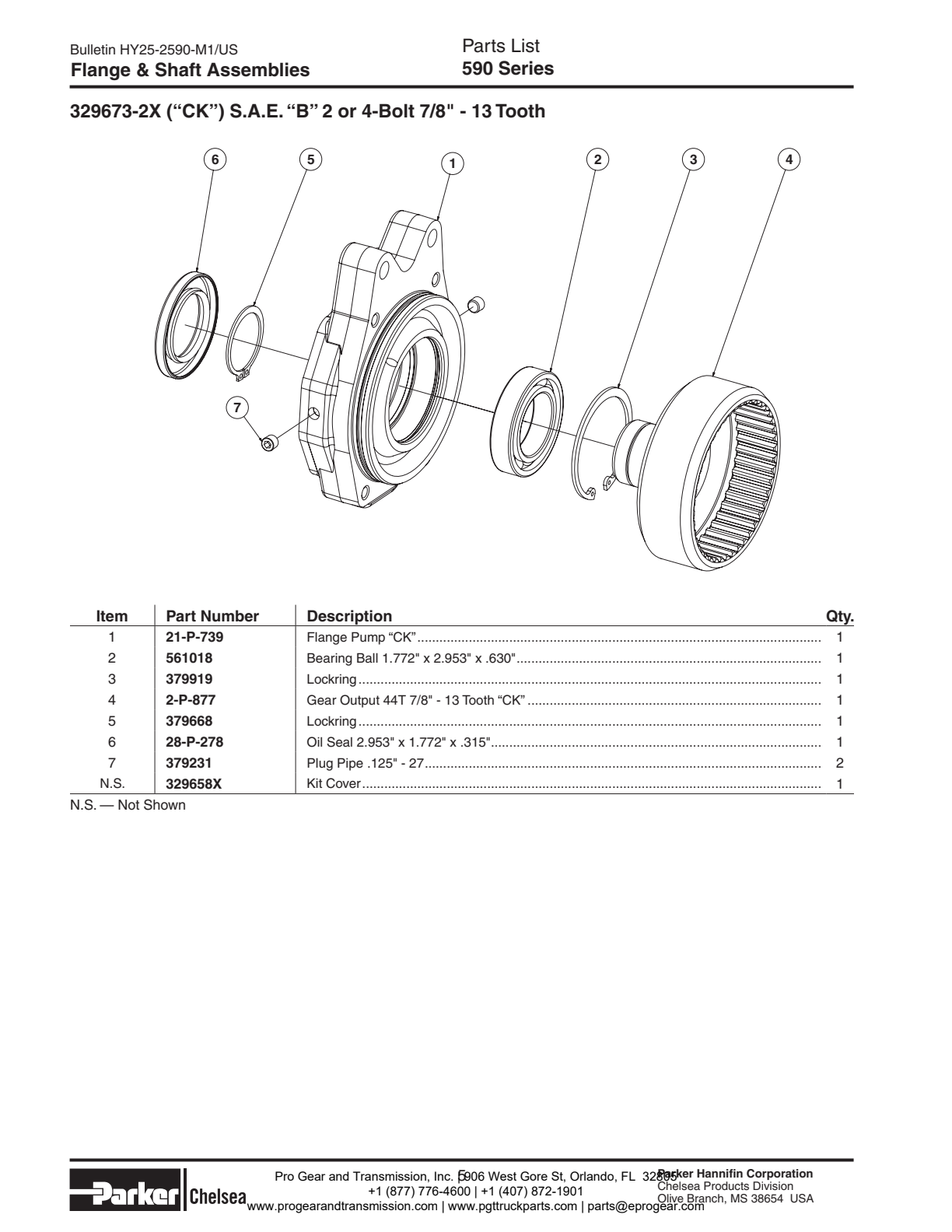 Chelsea PTO 590 Parts List Bill of Materials 590 Series exploded-view diagram