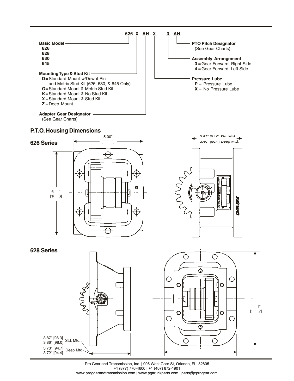 Chelsea PTO 626 Model Number Designation exploded-view diagram