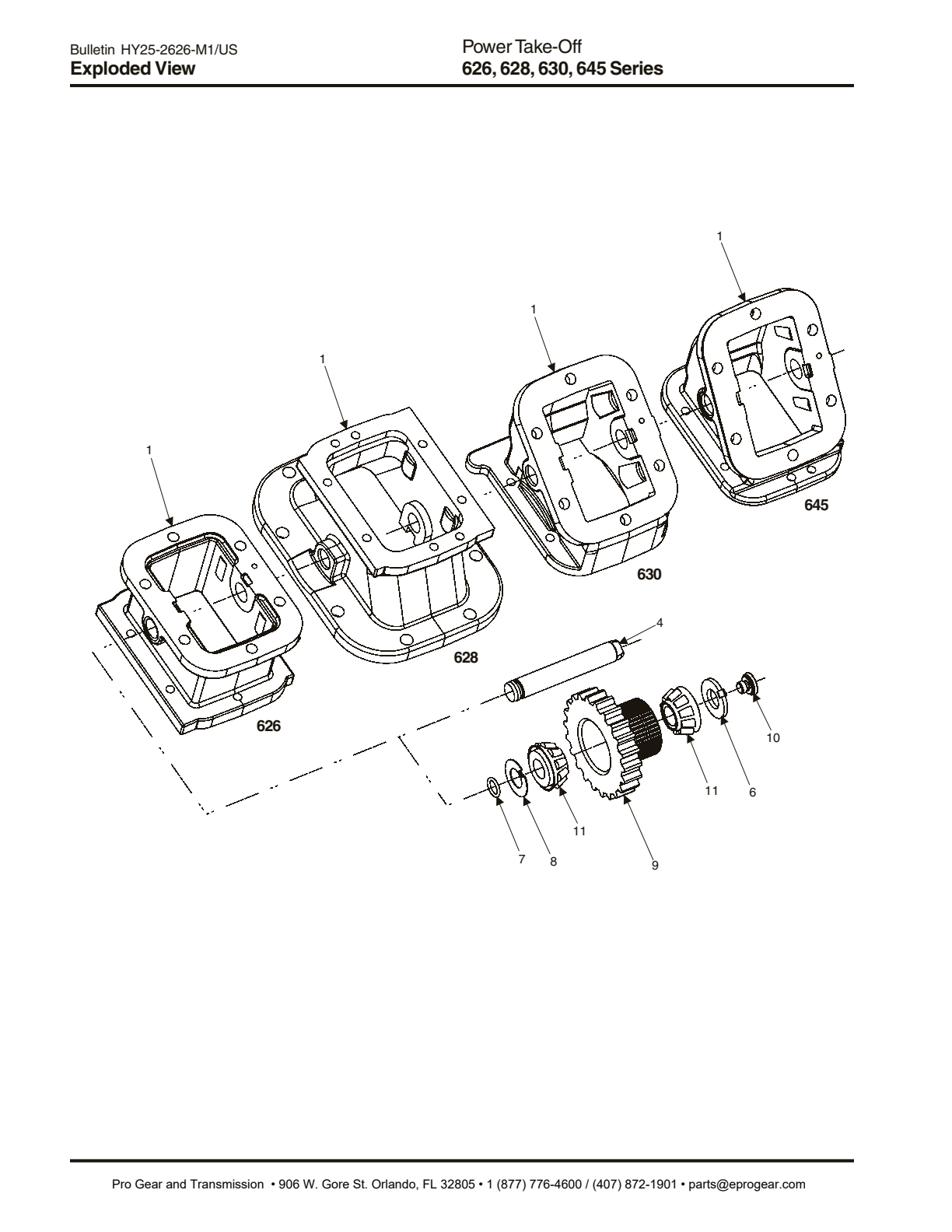 Chelsea PTO 645 Bill of Materials 626, 628, 630, 645 Series exploded-view diagram