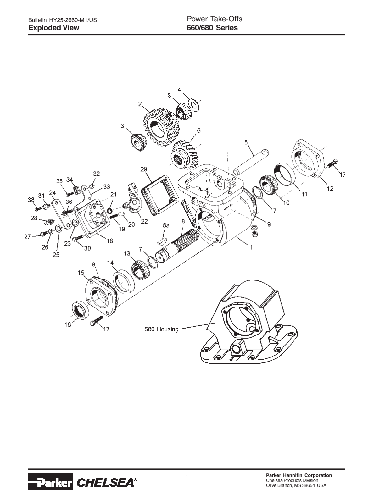 Chelsea PTO 660 Power Take-Offs Bill of Materials 660/680 Series exploded-view diagram
