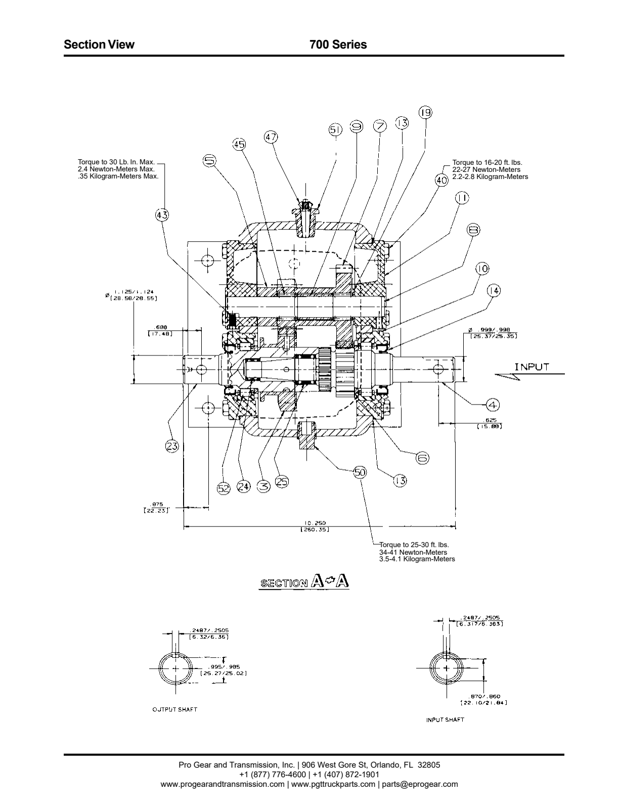 Chelsea PTO 700 Section View 700 Series M " " -R exploded-view diagram