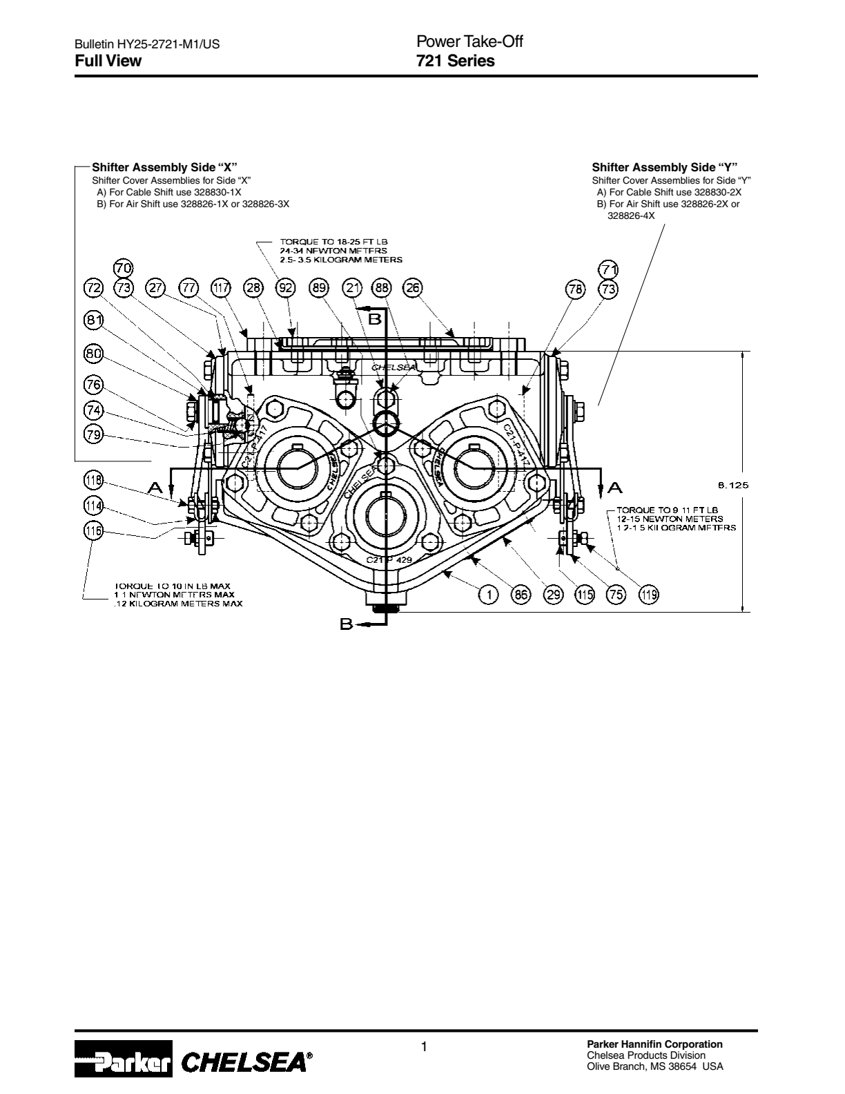 Chelsea PTO 721 Power Take-Off Bill of Materials 721 Series exploded-view diagram