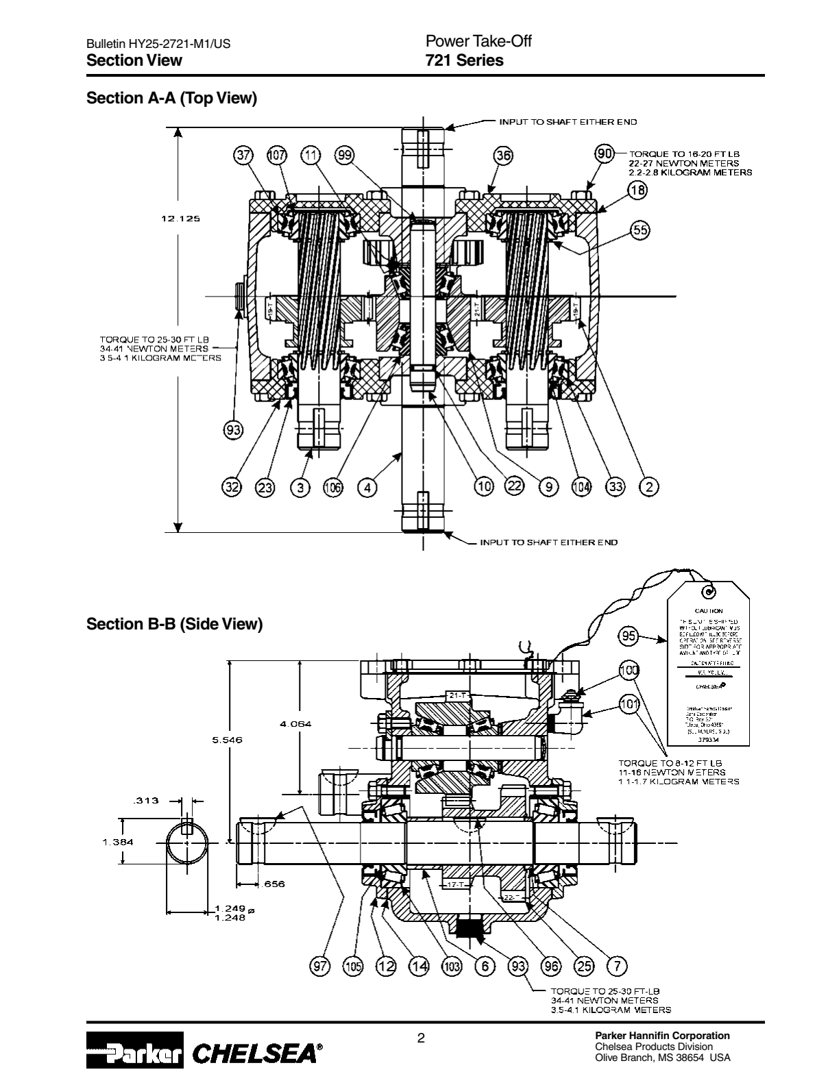 Chelsea PTO 721 Power Take-Off Bill of Materials 721 Series exploded-view diagram