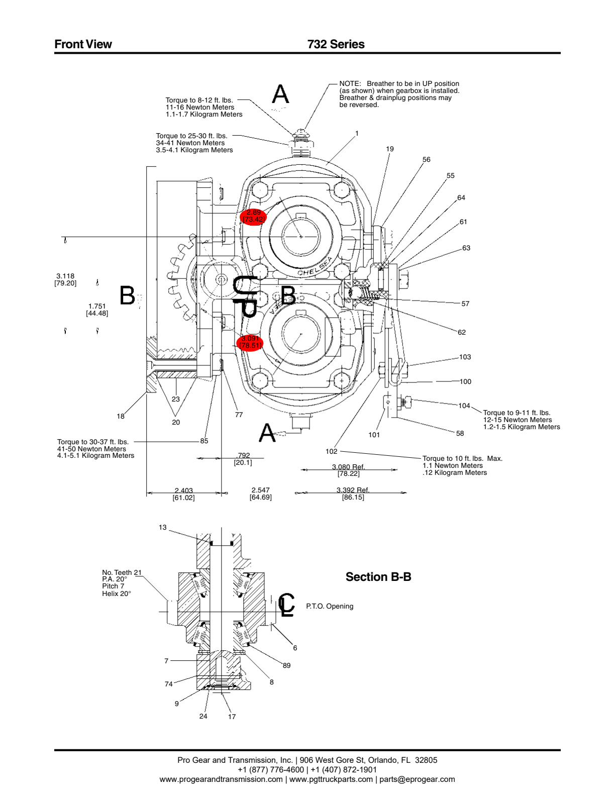 Chelsea PTO 732 Bill of Materials 732 Series exploded-view diagram