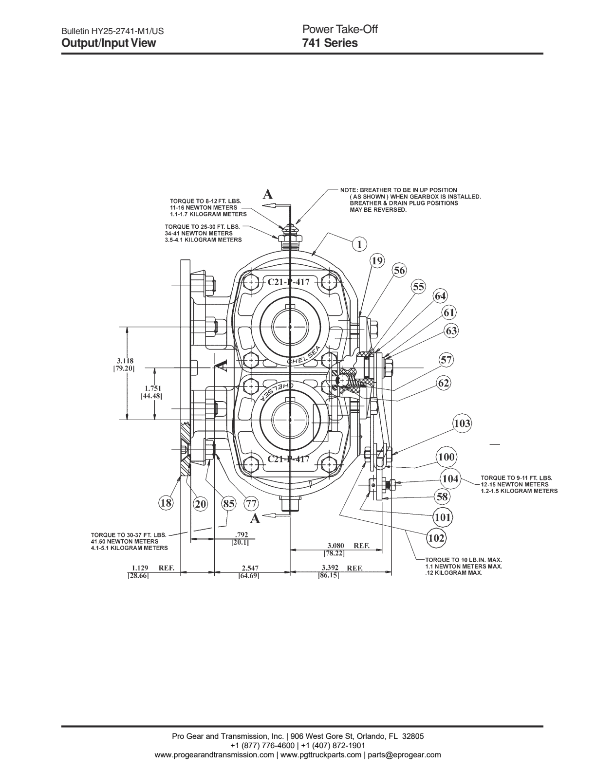 Chelsea PTO 741 Bill of Materials 741 Series exploded-view diagram