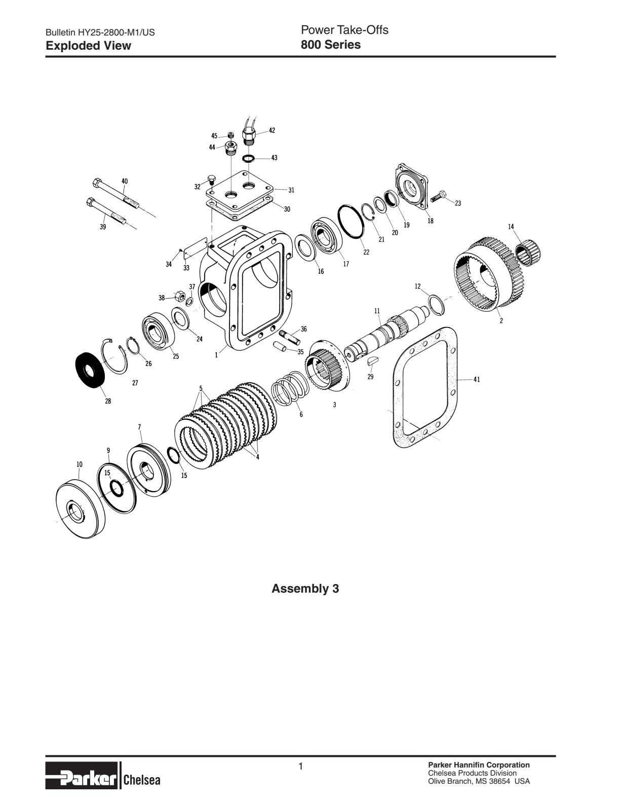 Chelsea PTO 800 Power Take-Offs Bill of Materials 800 Series exploded-view diagram