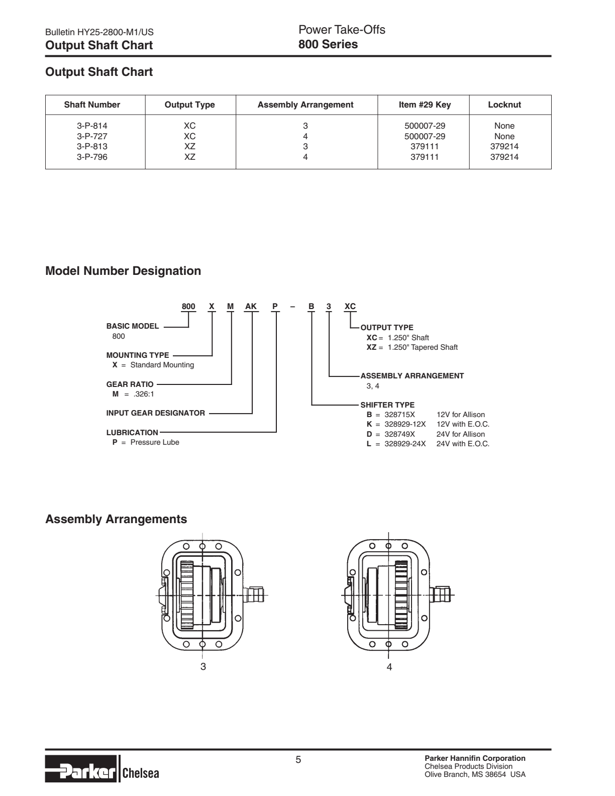 Chelsea PTO 800 Model Number Designation exploded-view diagram