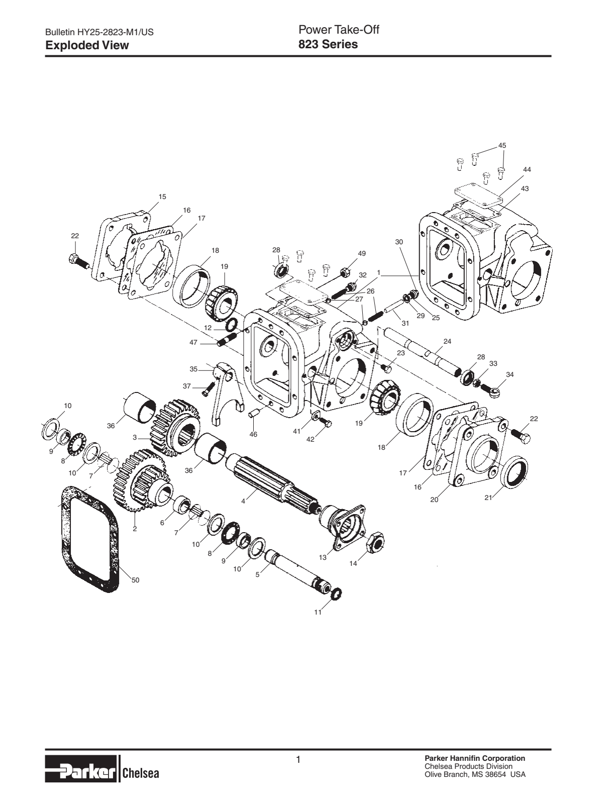 Chelsea PTO 823 Power Take-Off Bill of Materials 823 Series exploded-view diagram